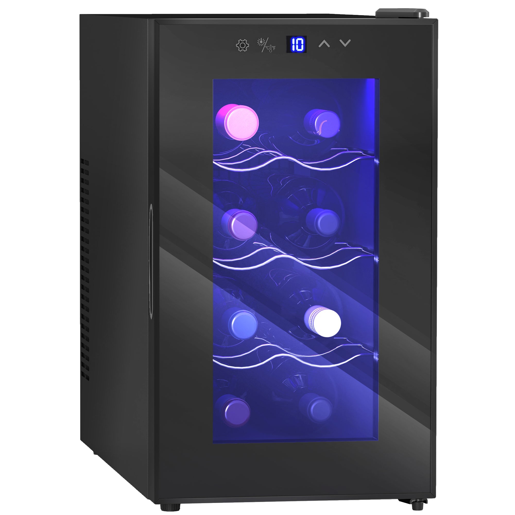 HOMCOM Mini Table Top Wine Fridge, 8 Bottle, 17L, 8-18√¢‚Äû∆í, 26.5cm Quiet Under Counter Wine Cooler Fridge with Glass Door, LED Light, Digital Touch Screen, Temperature Control
