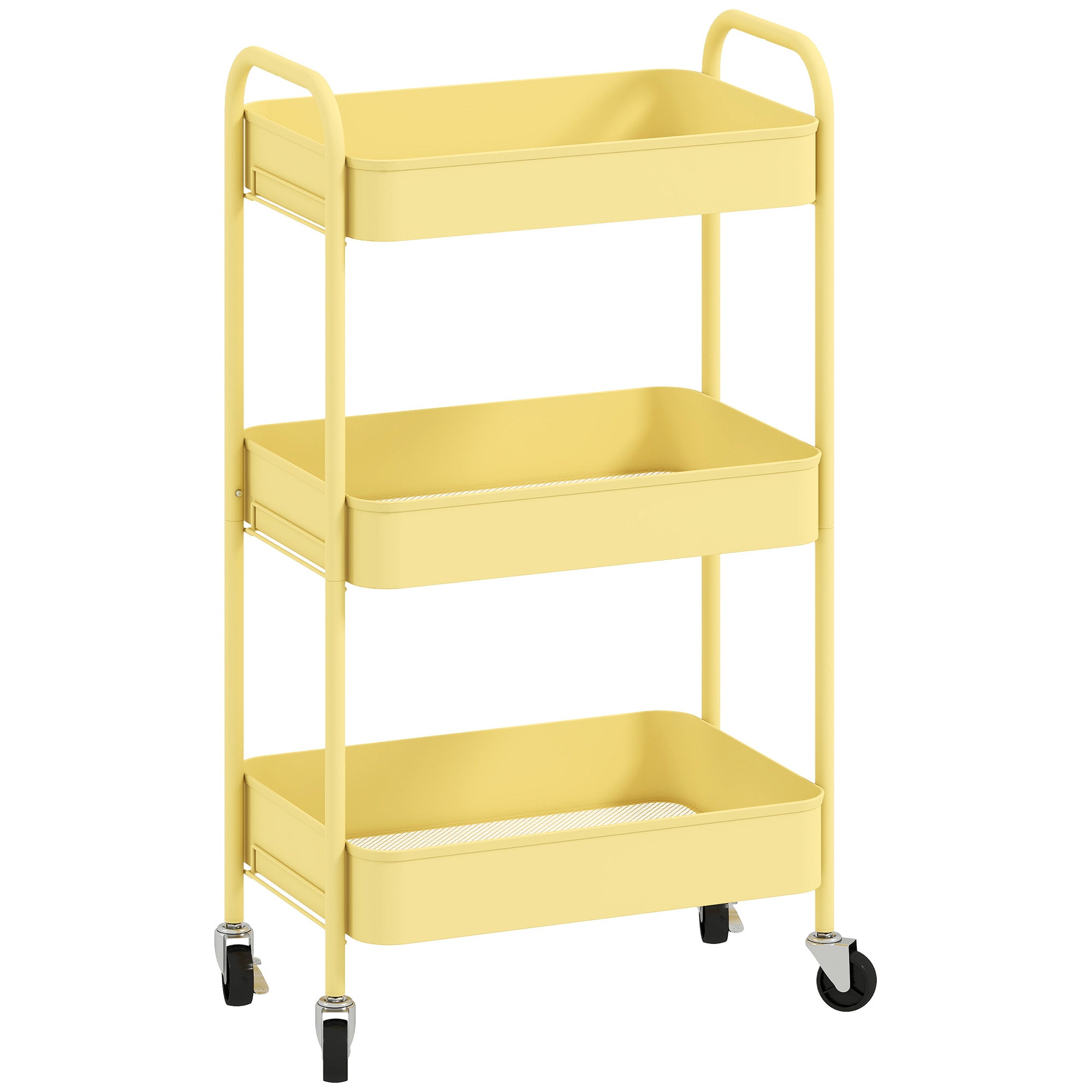 HOMCOM Three-Tier Steel Storage Trolley - Yellow