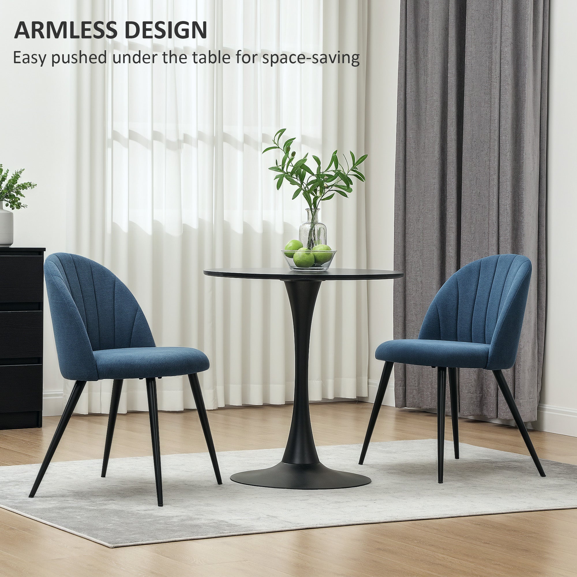 HOMCOM Dining Chairs Set of 2, Modern Upholstered Kitchen Chairs with Metal Legs, Shell Backrest and Padded Seat for Dining Room, Bedroom, Living Room, Vanity, Blue