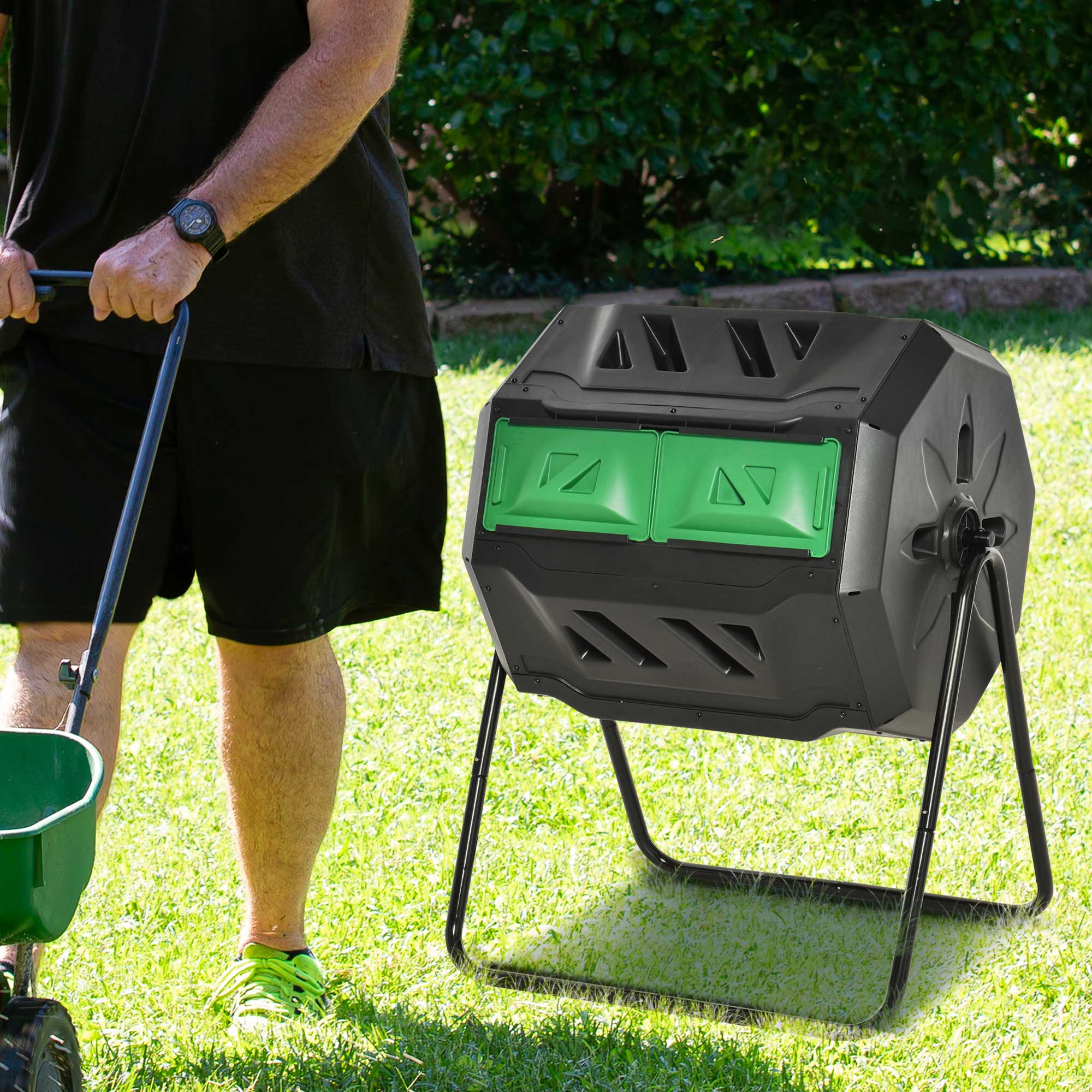 Outsunny 160L 360√Ç¬∞ Rotating Dual Chamber Composter - Black