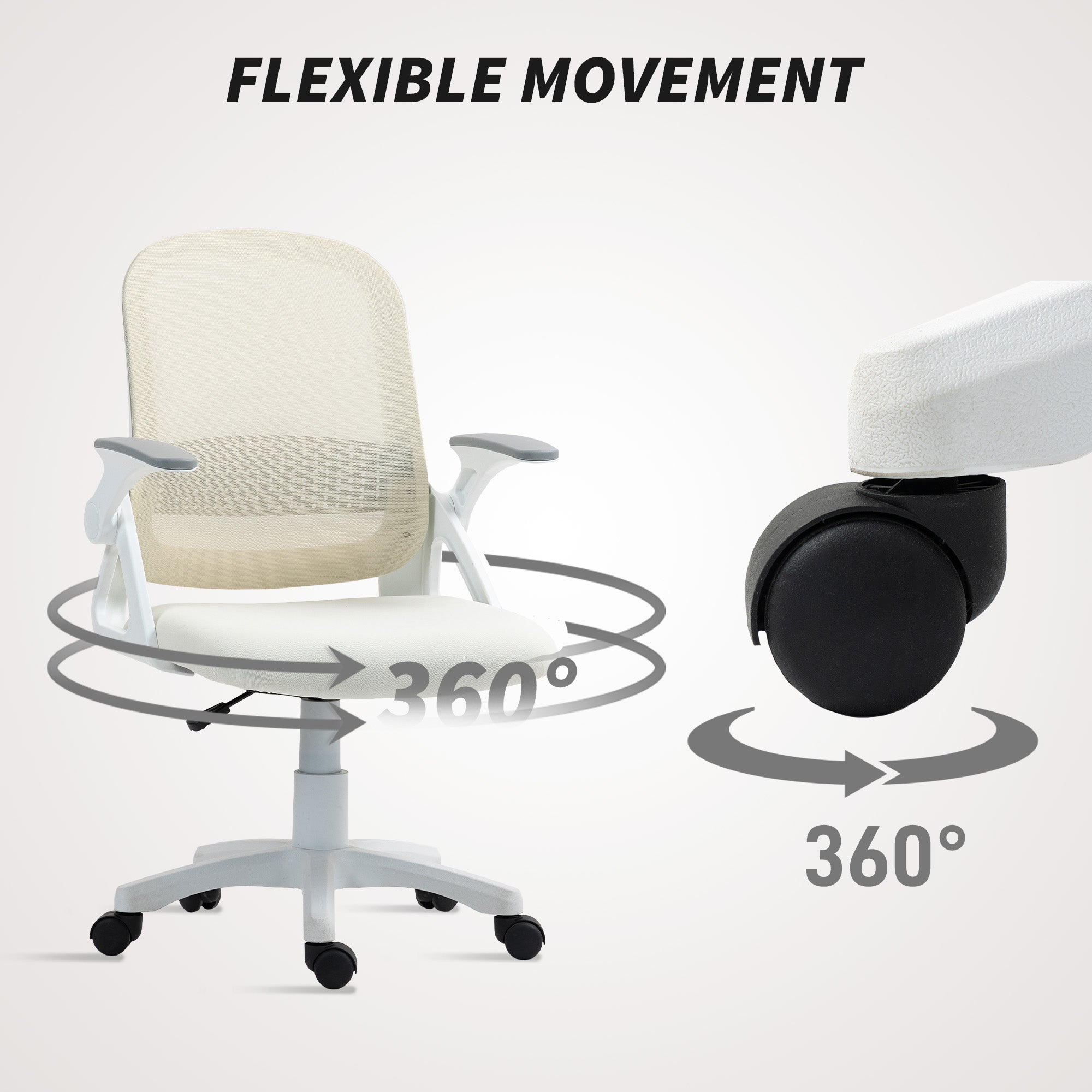HOMCOM Breathable Mesh Office Chair, Ergonomic Swivel Computer Chair with Flip-up Armrests, Lumbar Back Support for Home/Office, White