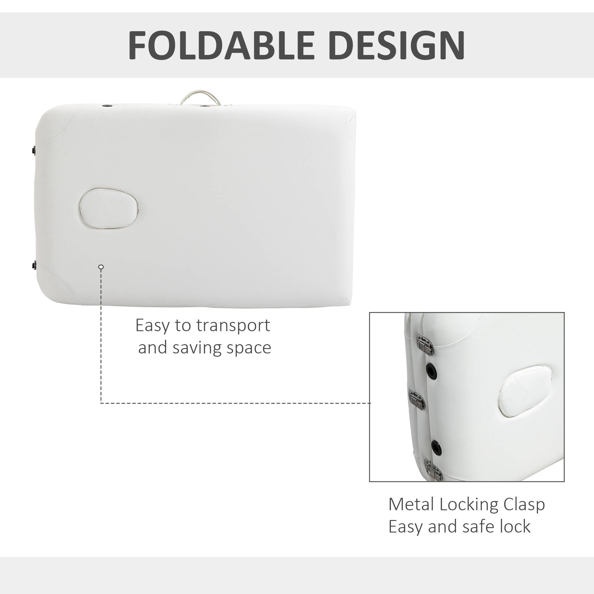 HOMCOM Foldable Massage Bed Portable Table, 3-Section Aluminium Foldable Beauty Couch, Professional Salon Spa Table with Headrest Support and Carry Bag, 81 cm Width, White