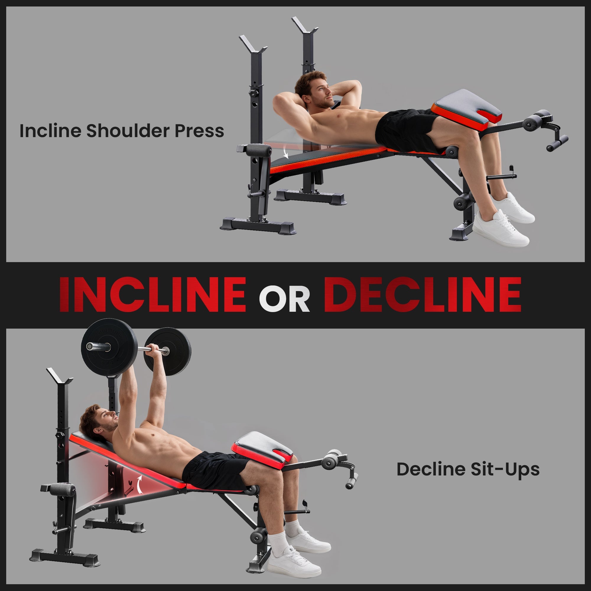 HOMCOM Adjustable Weight Bench with Leg Extension, Barbell Rack, Preacher Curl Pad, Butterfly, Multi-Function Home Gym Bench for Strength Training, Red