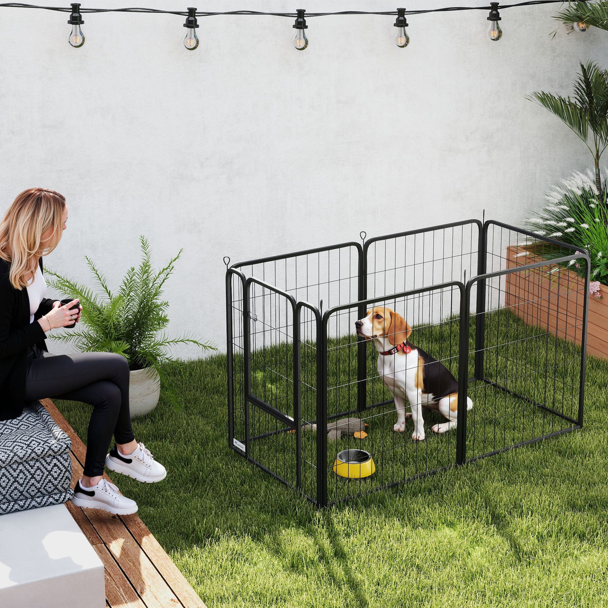 PawHut Six-Panel Dog Playpen with Door, for Medium Dogs, Indoors, Outdoors, 80cm Tall, Black