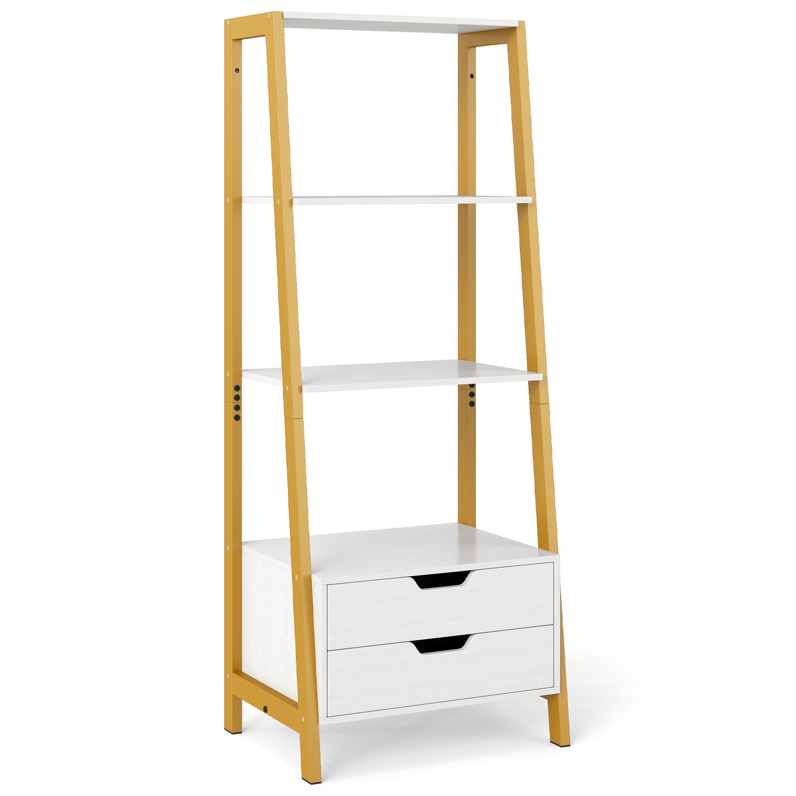 Ladder Bookshelf Tall Freestanding Display Rack with Storage-White