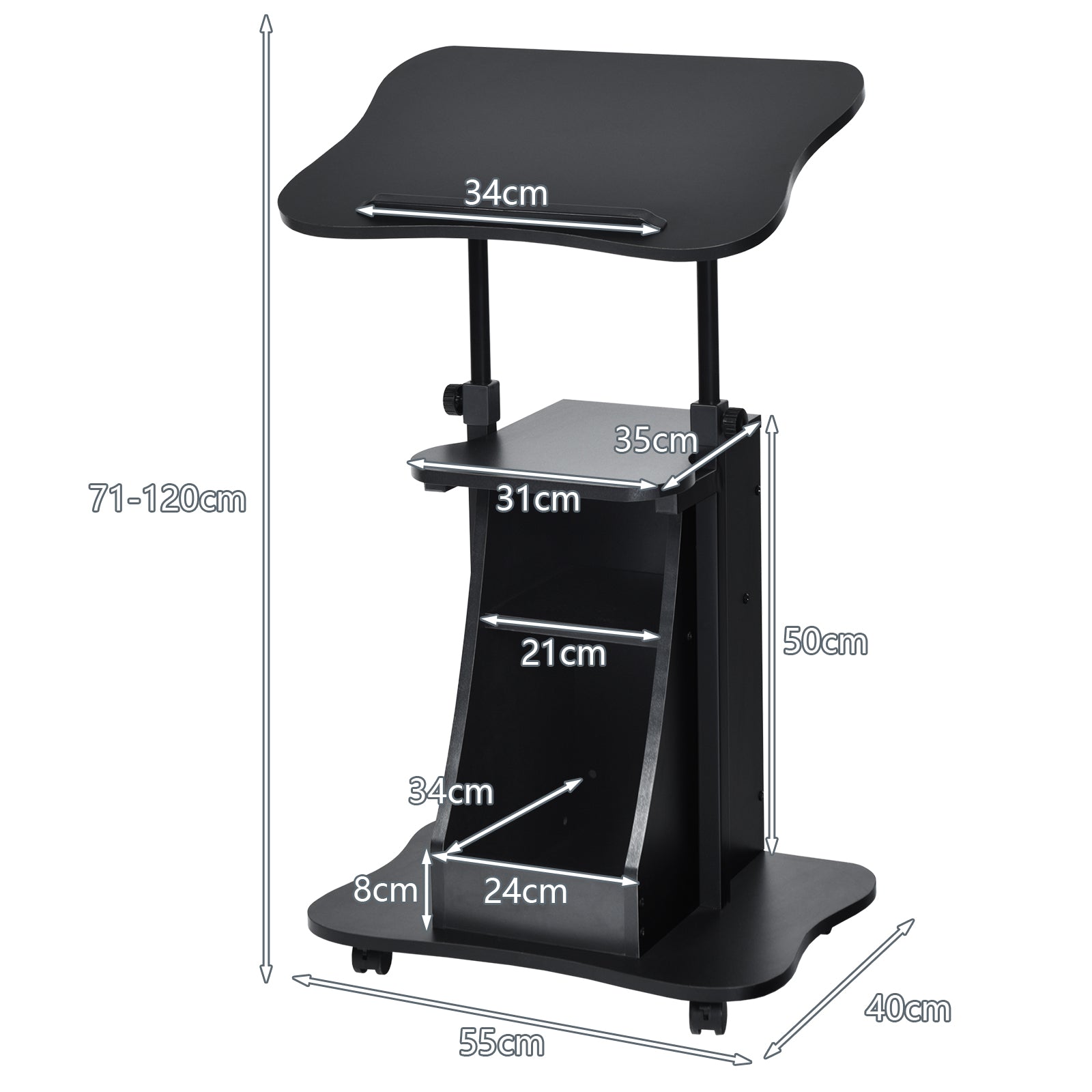 Laptop Cart Height Adjustable with Wheels-Black