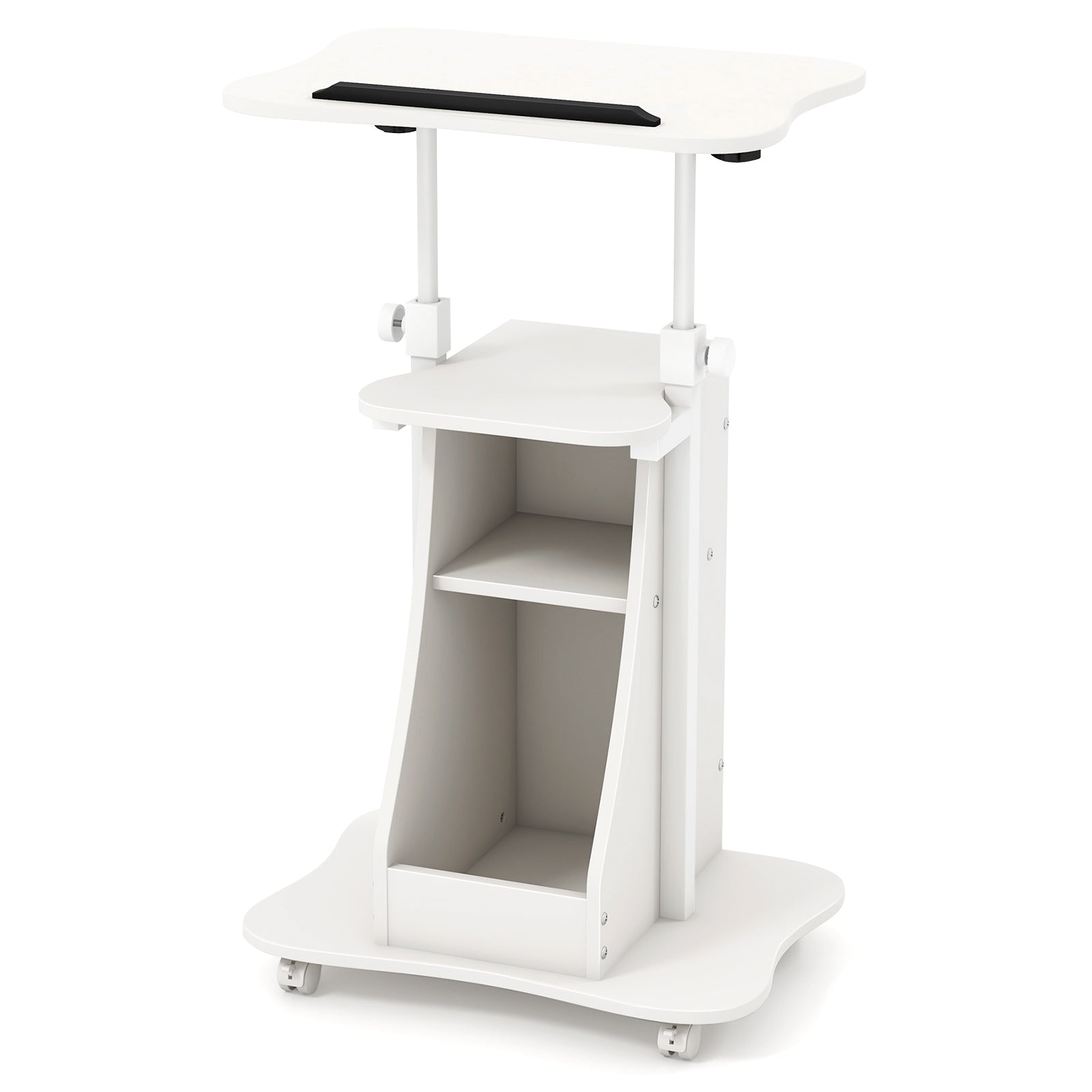 Laptop Cart Height Adjustable with Wheels-White