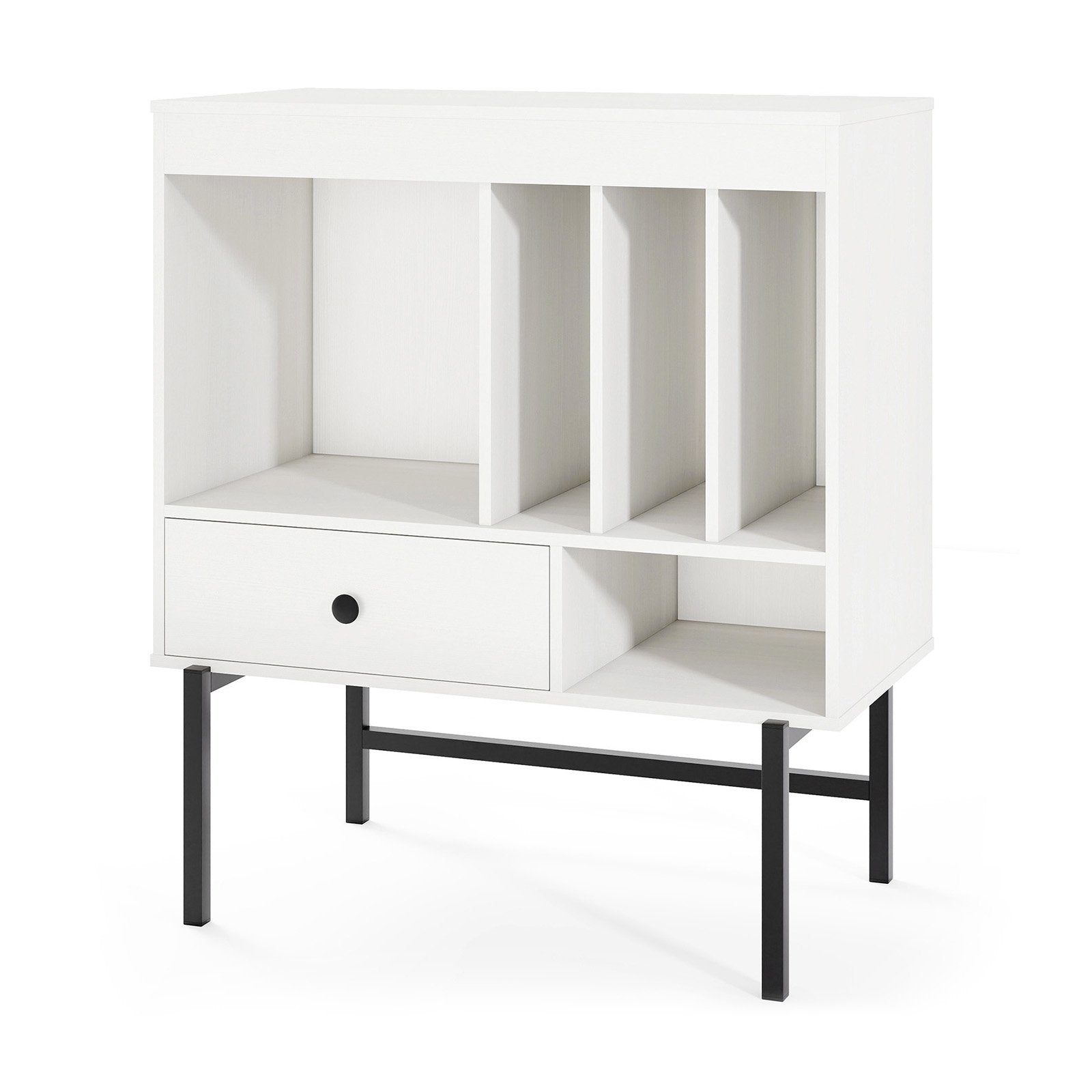 Large Record Player Stand with Open Compartments and Album Holders-White