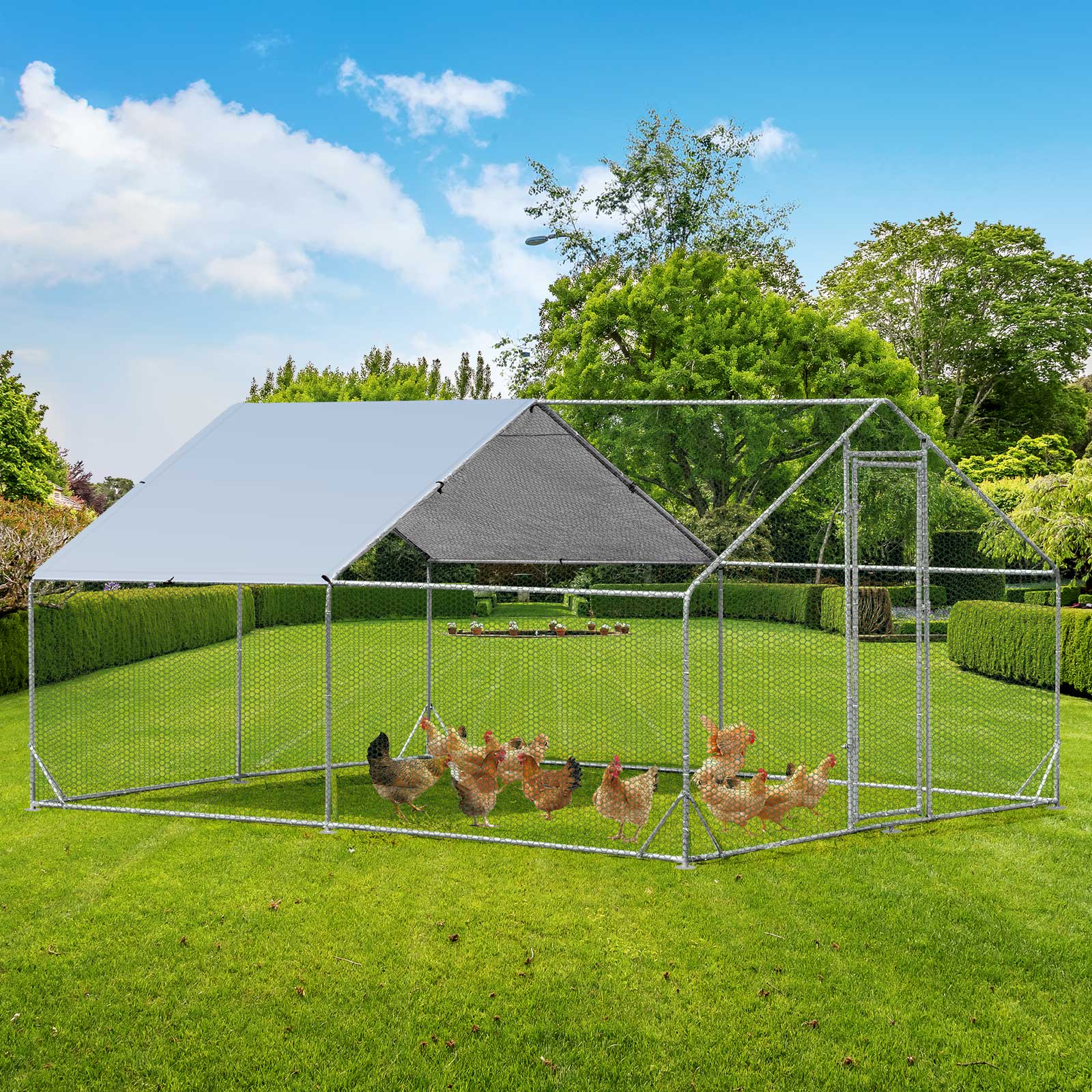 Large Spire-Shaped Chicken Coop with Sun-Protective Cover-400 cm x 300 cm x 195 cm