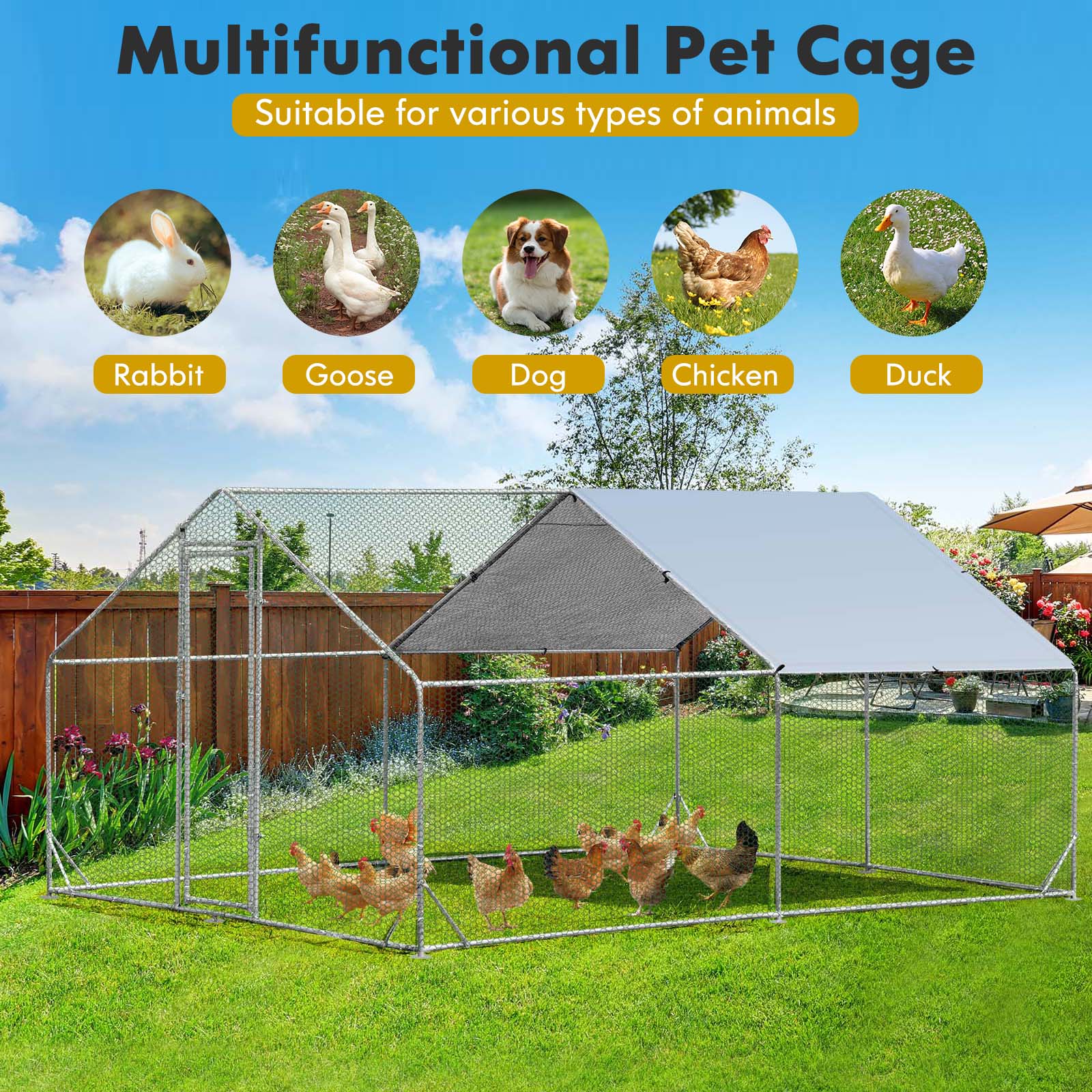 Large Spire-Shaped Chicken Coop with Sun-Protective Cover-400 cm x 300 cm x 195 cm