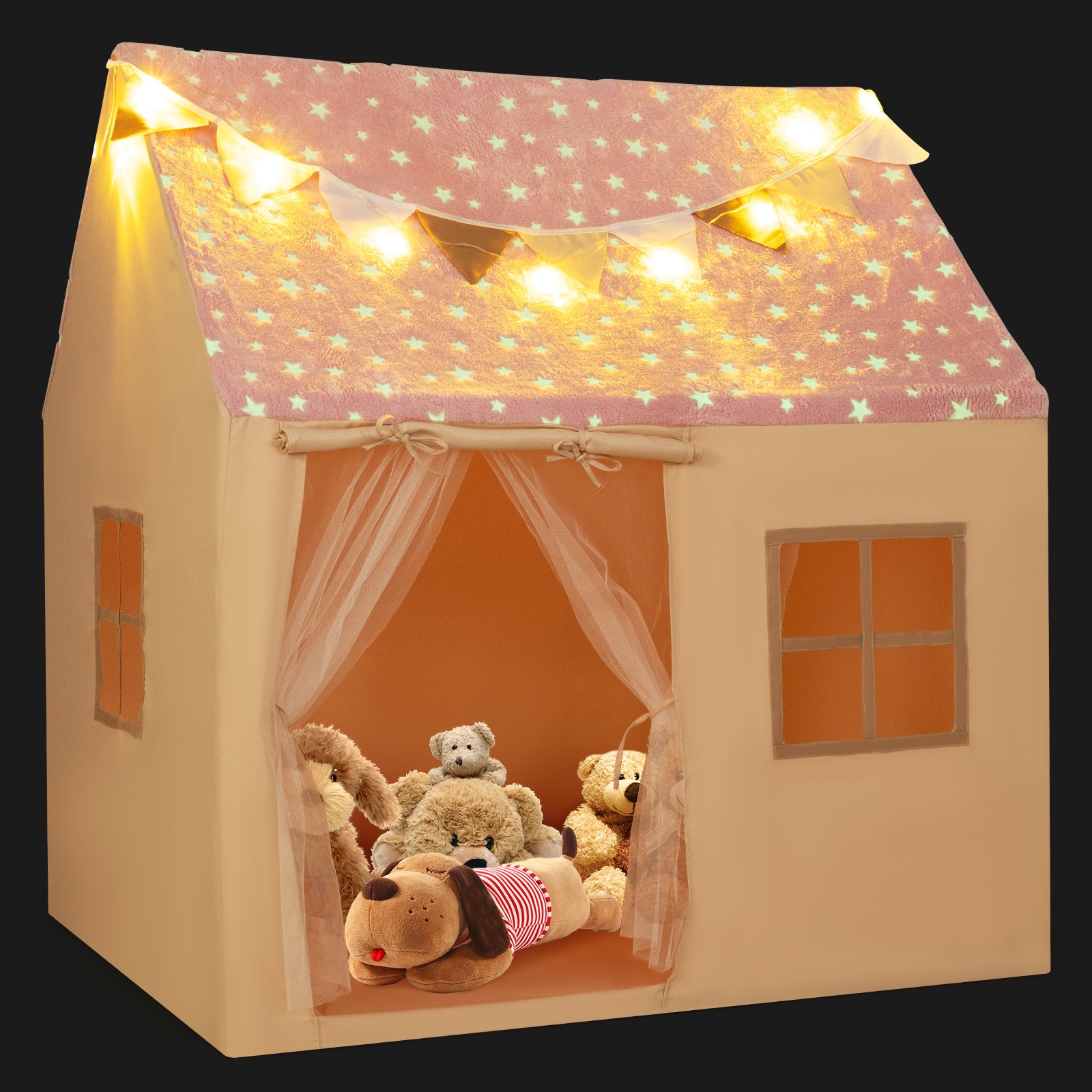 Large Toddler Playhouse with Glow in the Dark Stars-Pink