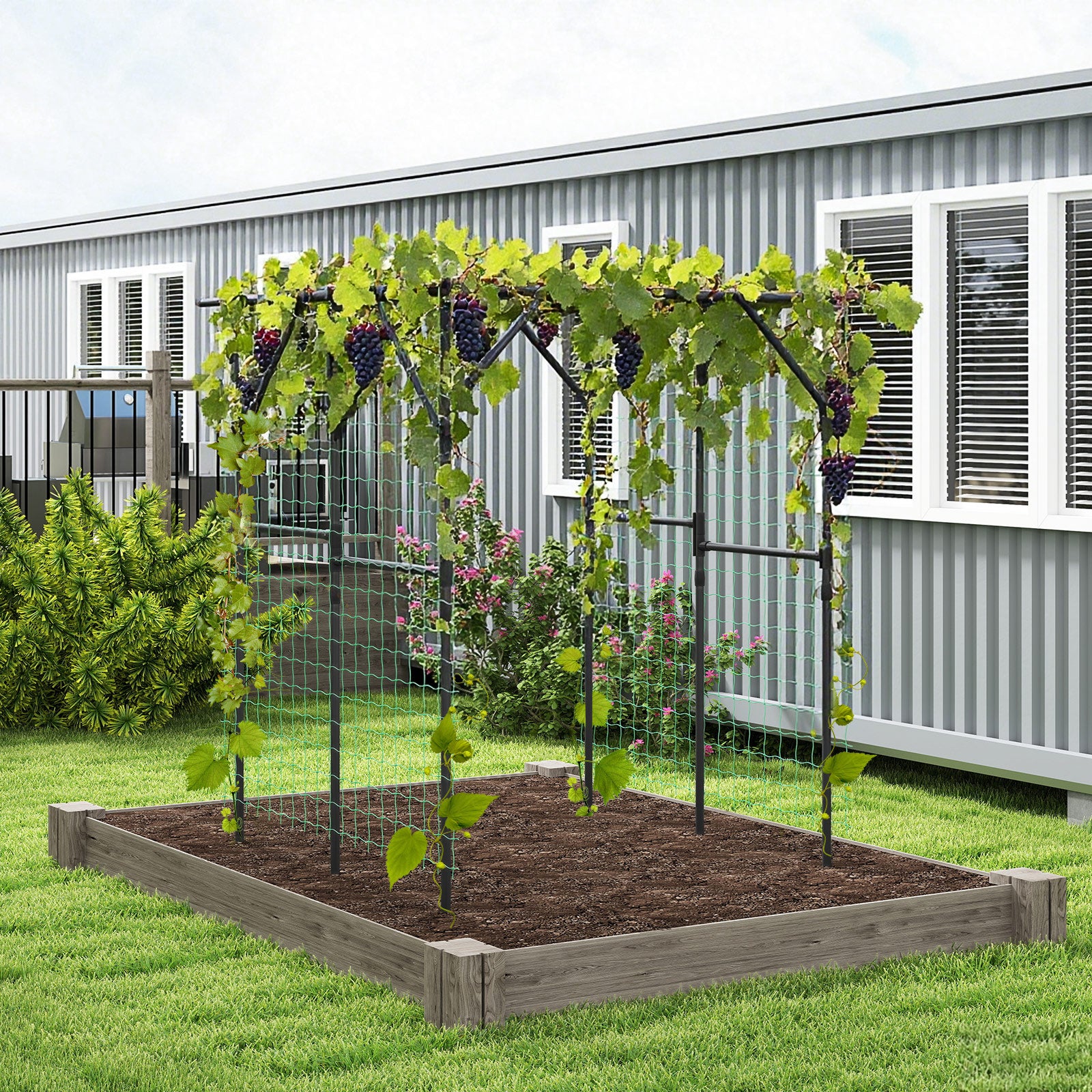 200 x 150 x 197 cm Large Garden Arch Trellis with Rustproof PE-Coated-Black