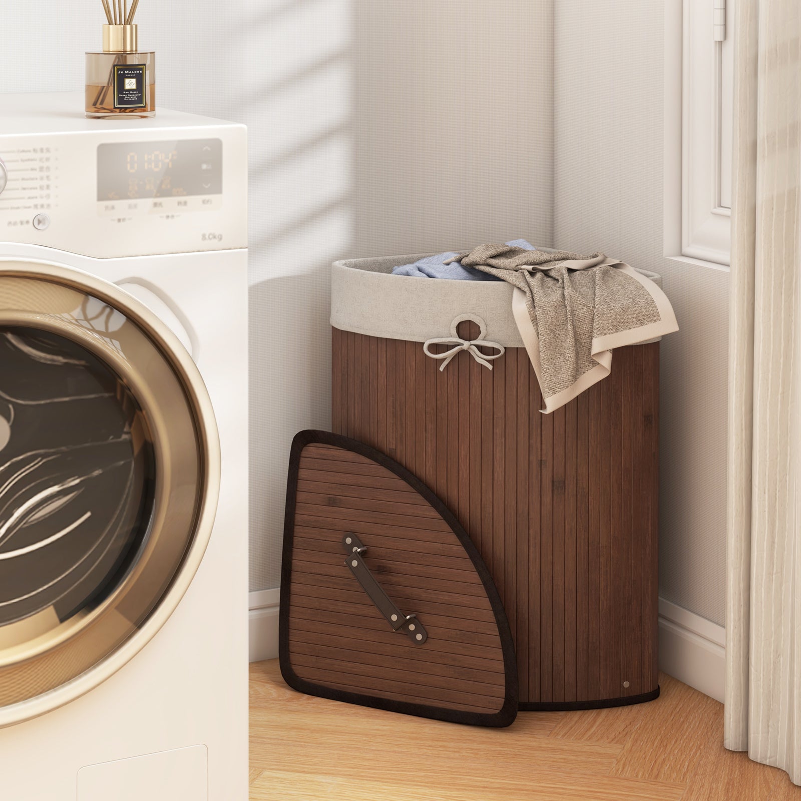 Laundry Hamper with Lid for Small Space-Coffee