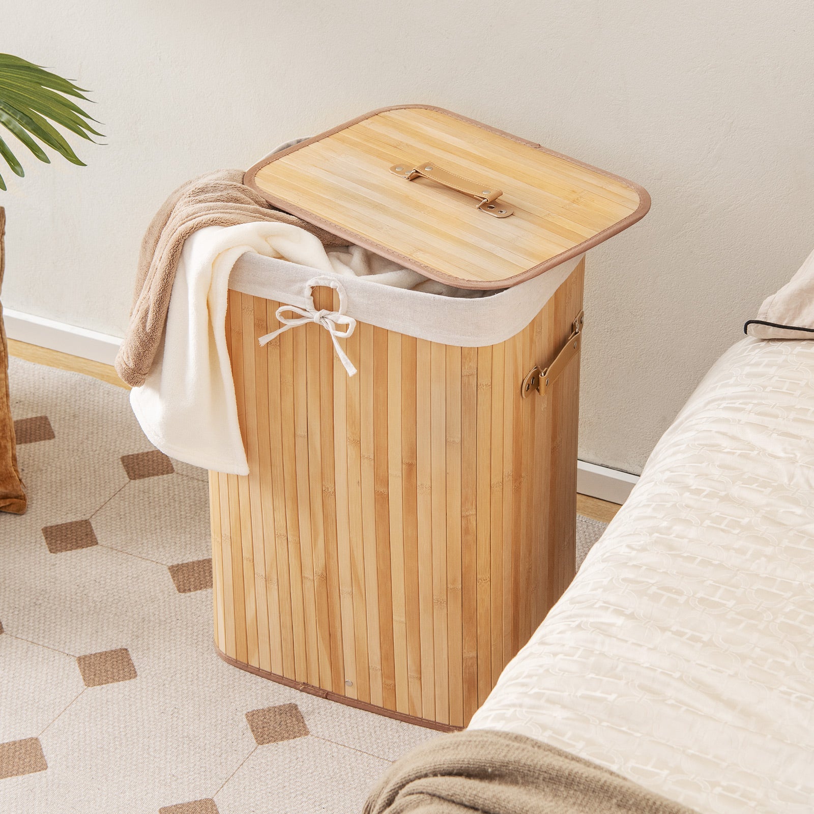 Laundry Hamper with Lid and Handles-Natural