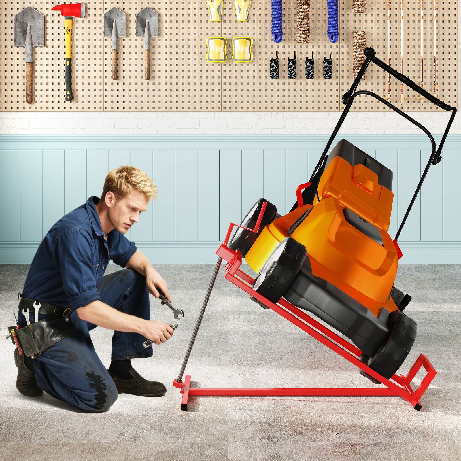 Lawn Mower Lift Jack Riding Mower Lift with Adjustable Height and Angle-Red