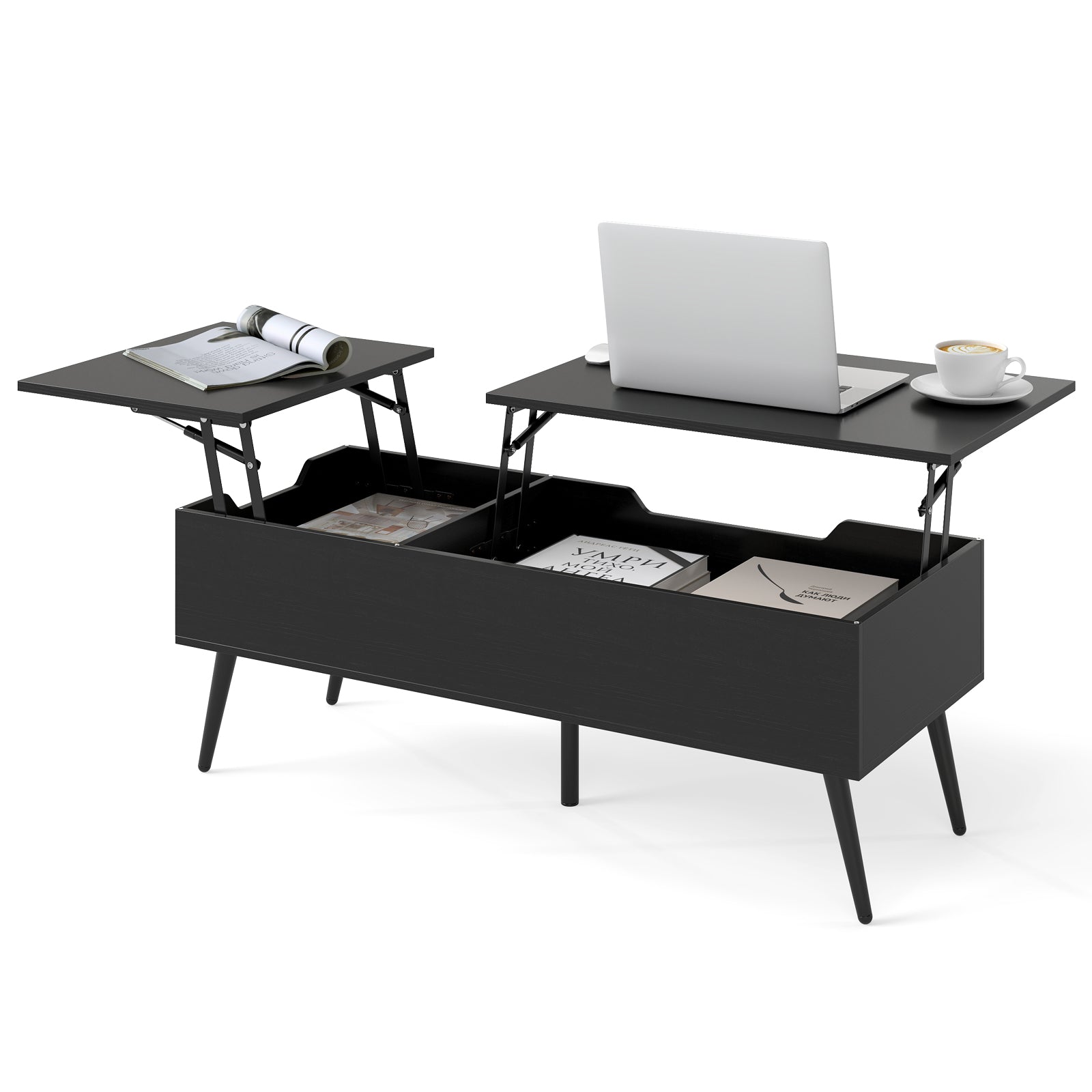 Lift Top Coffee Table Modern Center Table with 2 Hidden Storage Compartments-Black