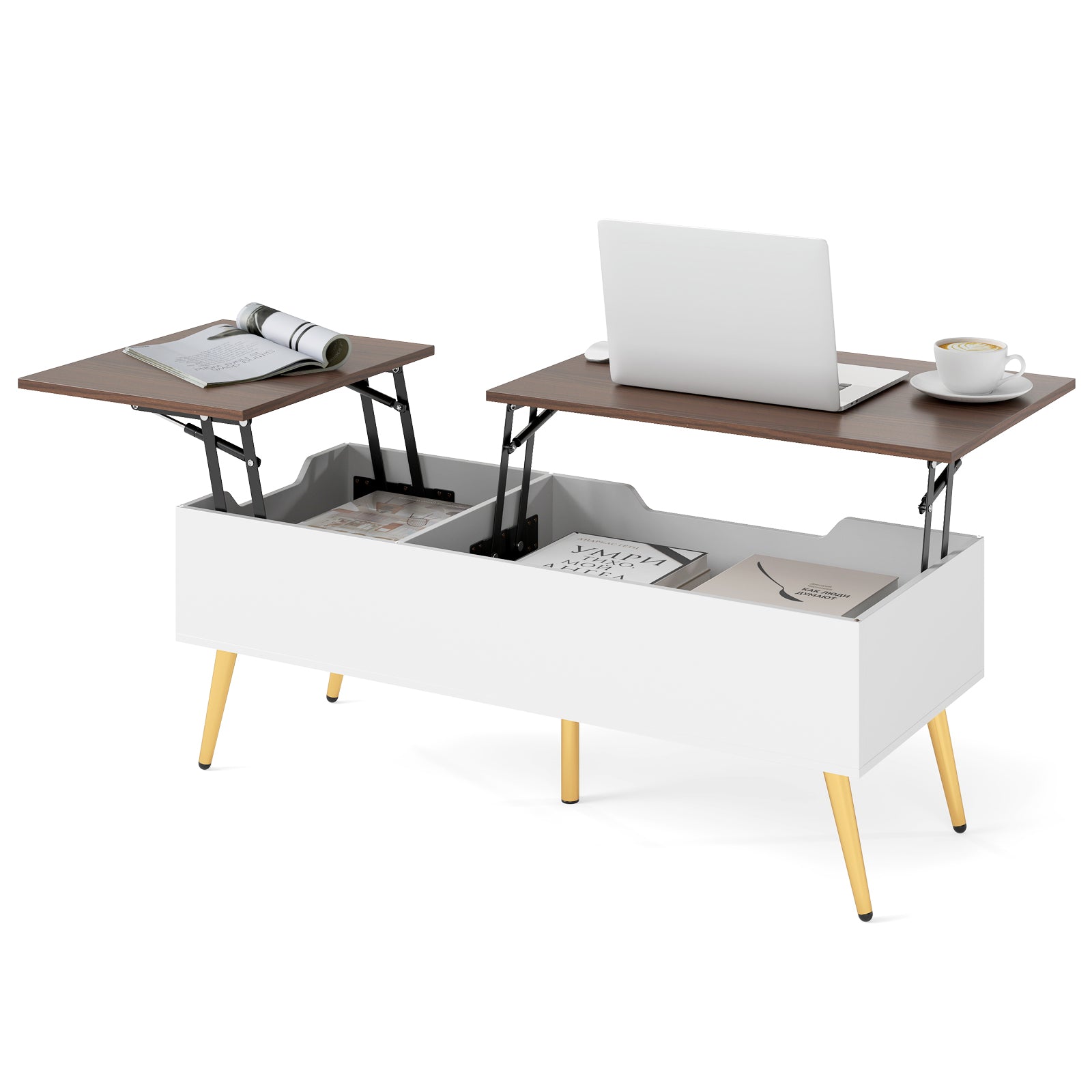 Lift Top Coffee Table Modern Center Table with 2 Hidden Storage Compartments-Walnut