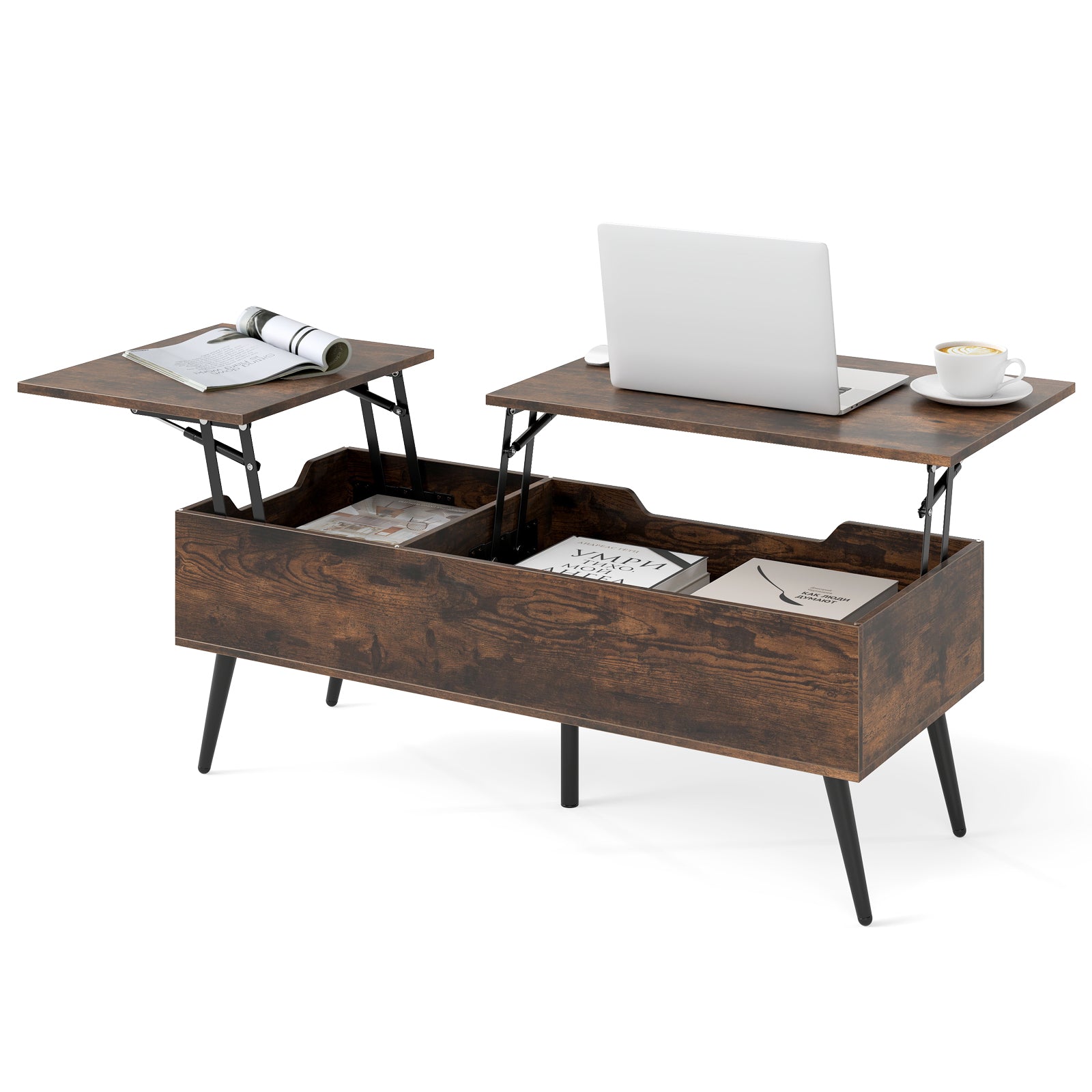 Lift Top Coffee Table Modern Center Table with 2 Hidden Storage Compartments-Rustic Brown