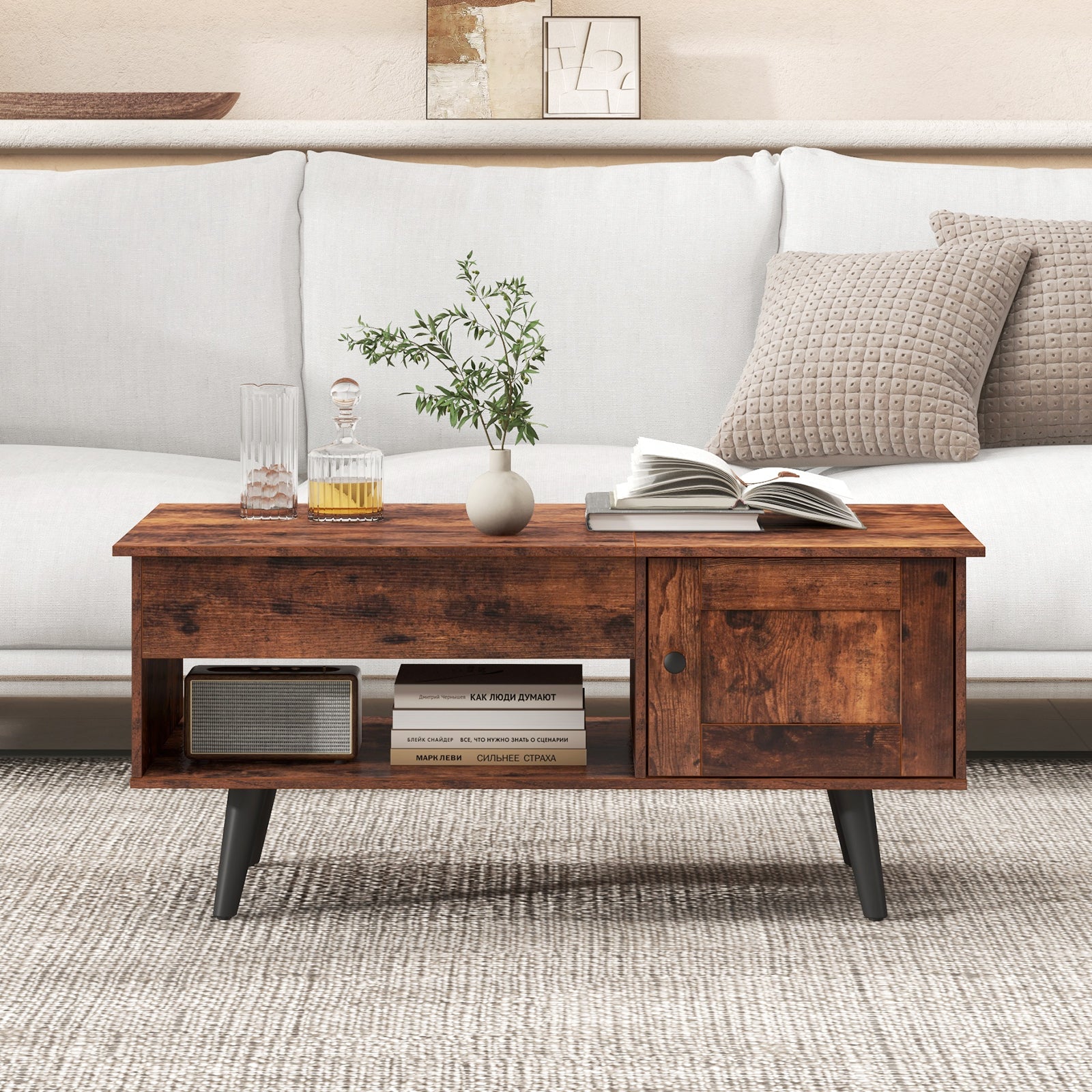 Lift Top Coffee Table with Storage Living Room Table with Hidden Compartment-Rustic Brown