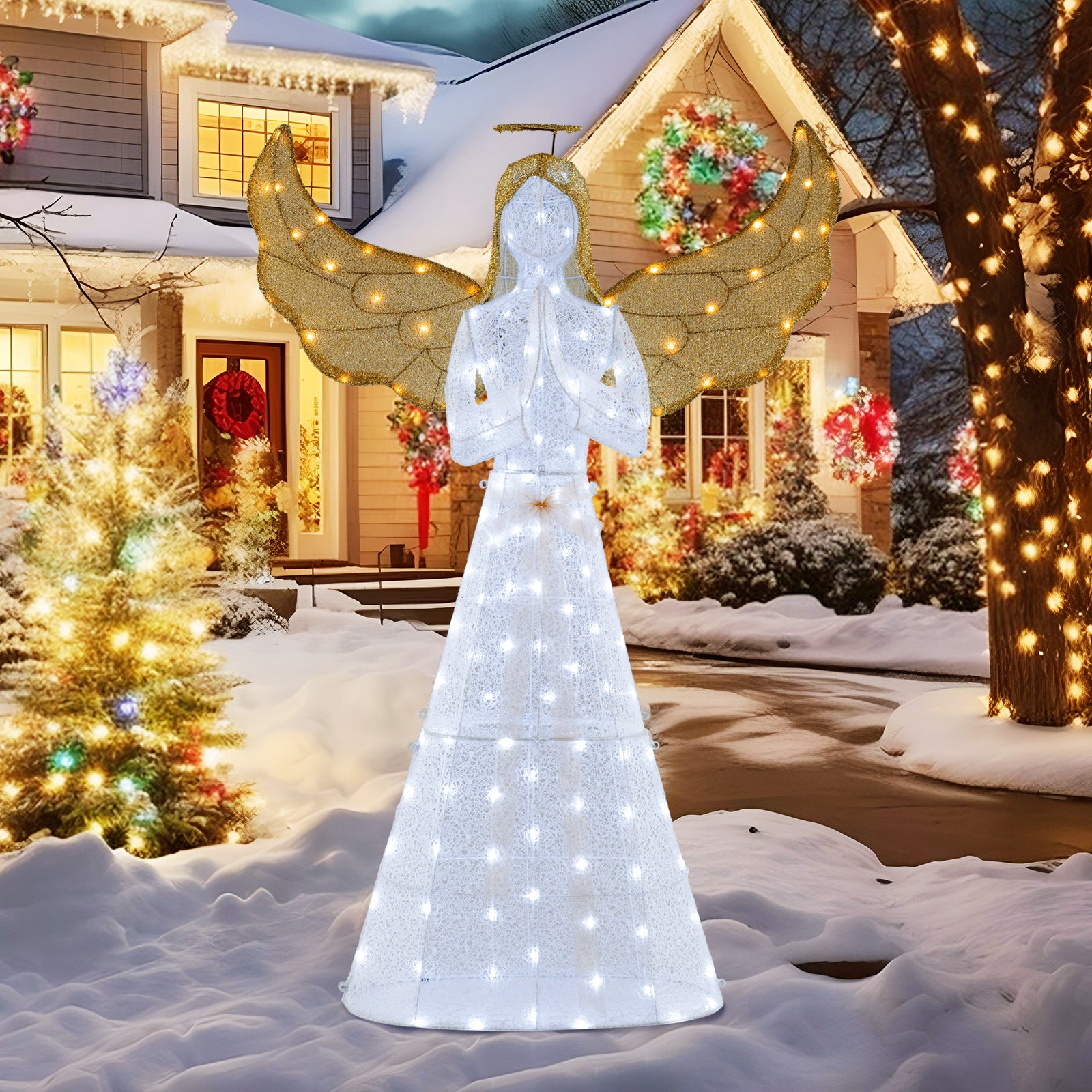 Light-up Winged Holiday Figure with 150 LED Lights Zip Ties and Ground Stakes