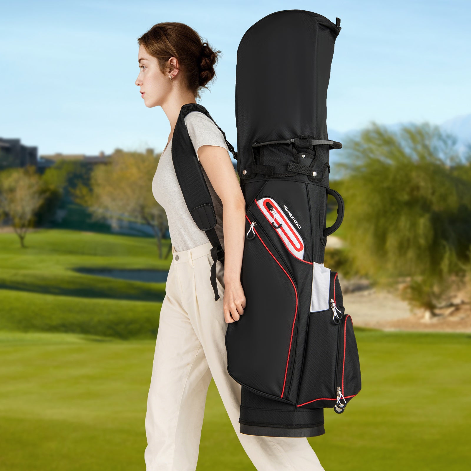 Lightweight Golf Cart Bag with 14-Way Divider Top and Cooler Pocket-Black