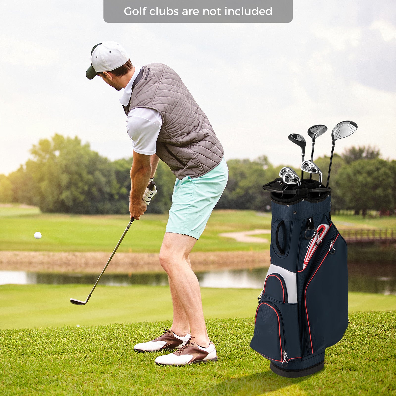 Lightweight Golf Cart Bag with 14-Way Divider Top and Cooler Pocket-Navy