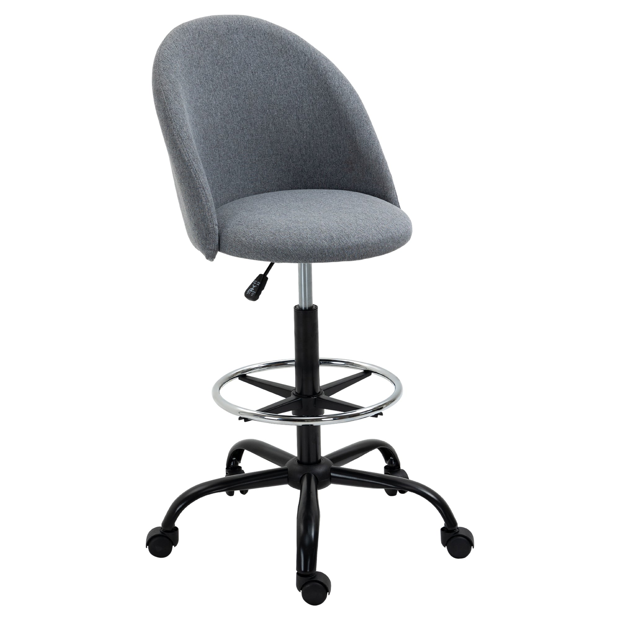 Vinsetto Ergonomic Drafting chair Adjustable Height w/ 5 Wheels Padded Seat Footrest 360√Ç¬∞ Swivel Freely Comfortable Versatile Use For Home Office - Grey