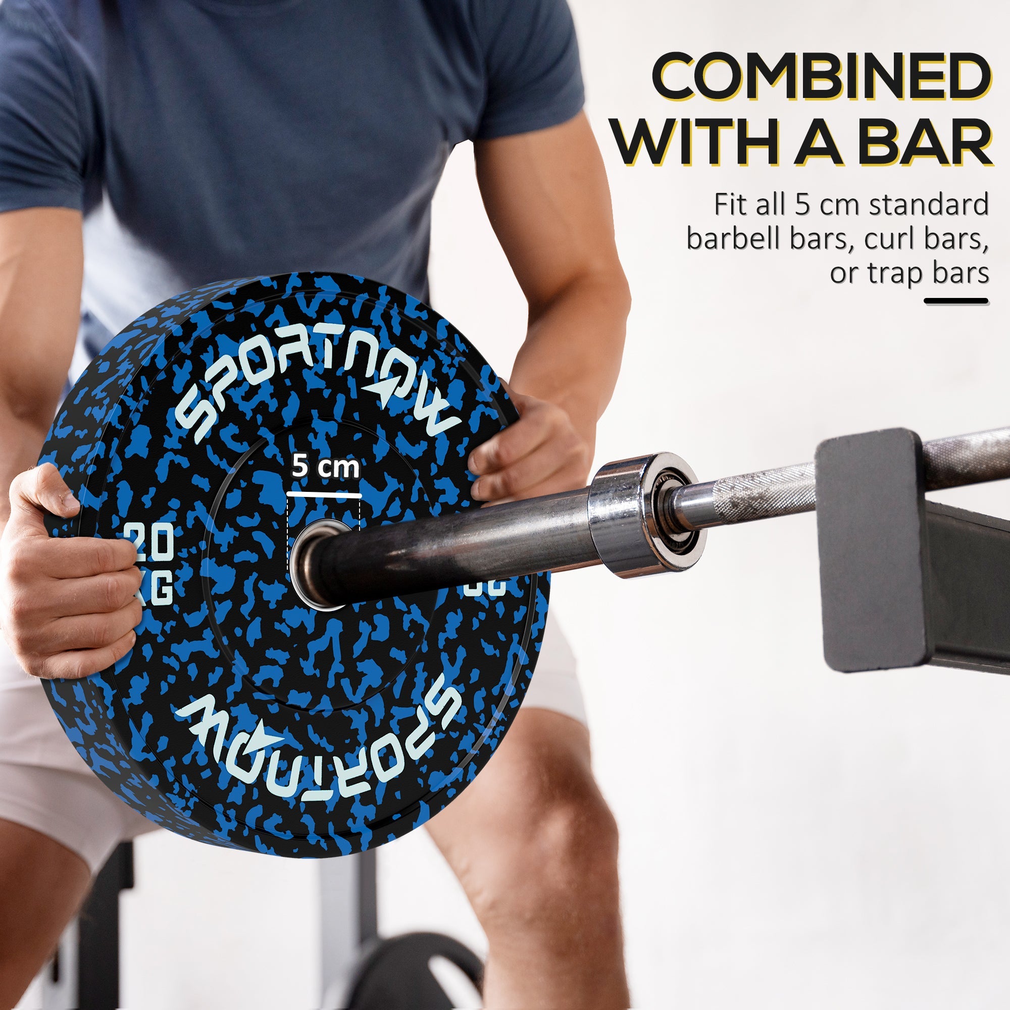 SPORTNOW Olympic Weight Plates with 5cm Holes, for Weight Lifting, 2 x 20KG