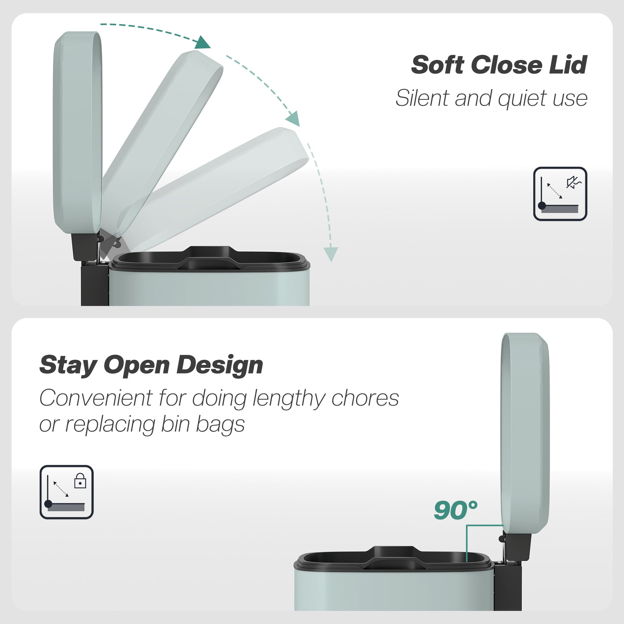 HOMCOM 20L Modern Boxy Metal Home Kitchen Bin - Light Green