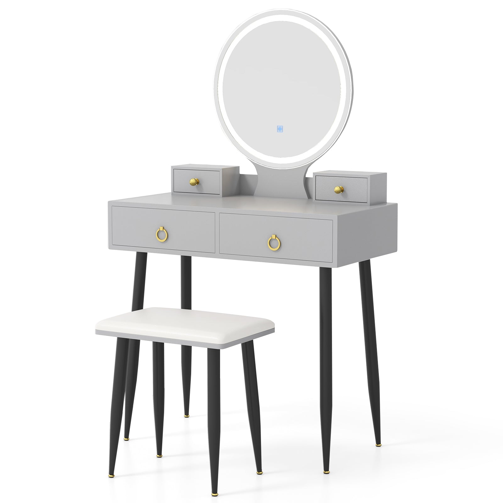 Makeup Vanity Desk with Lighted Mirror for Bedroom-Grey