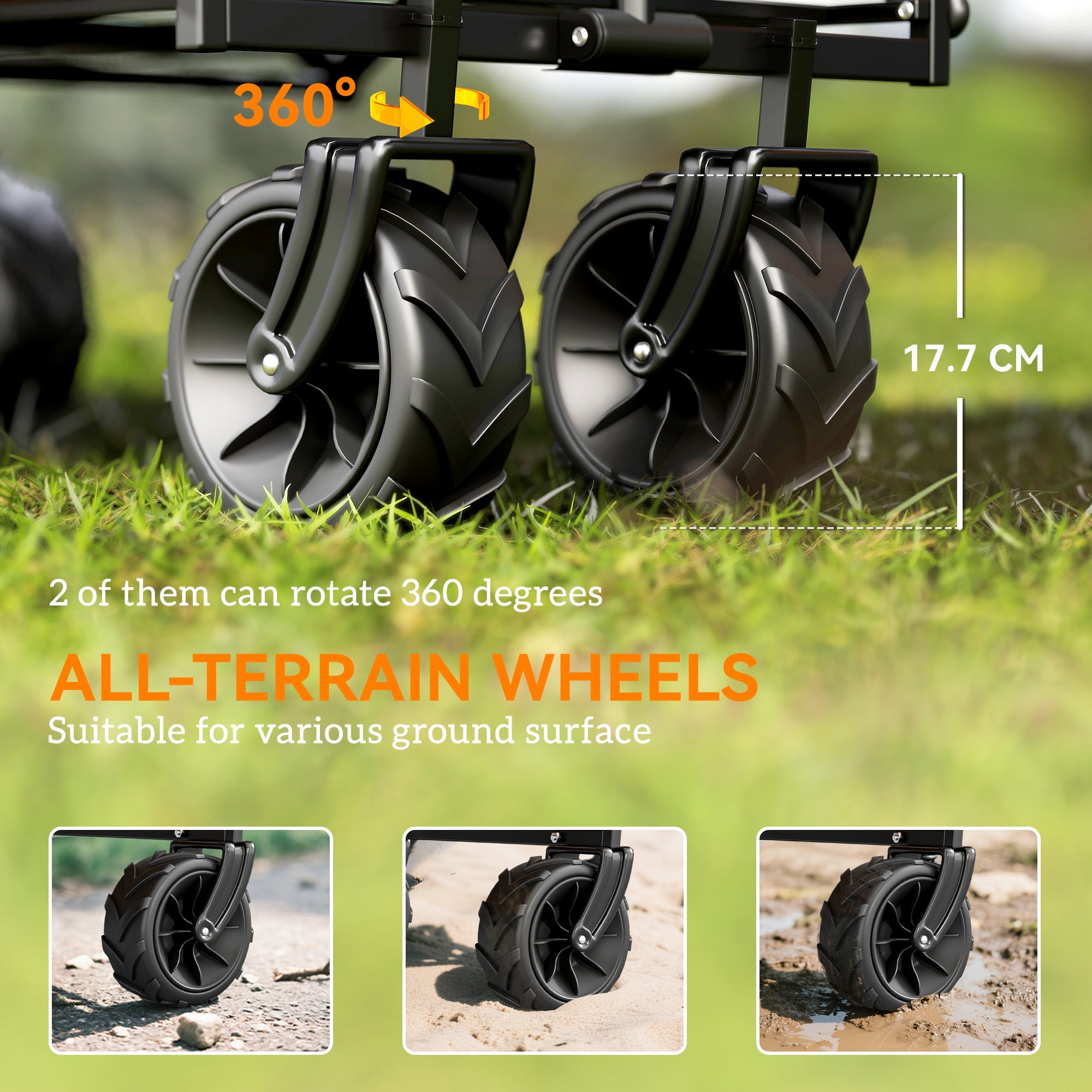 Outsunny Folding Trolley Cart Storage Wagon Beach Trailer 4 Wheels with Handle Overhead Canopy Cart Push Pull for Camping, Grey