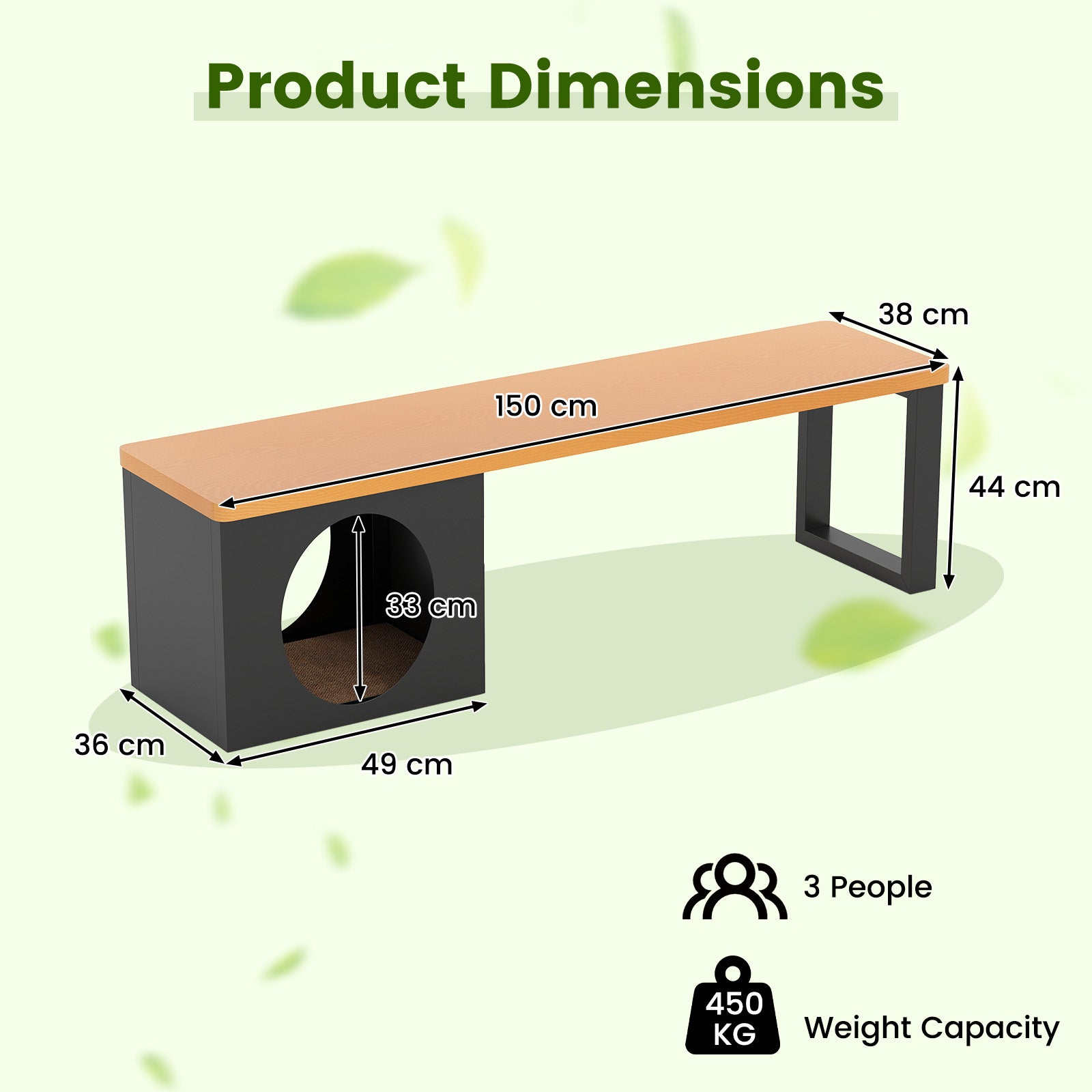 150 CM 3-Person Long Outdoor Metal Bench with Cat House and Scratching Pad-Coffee