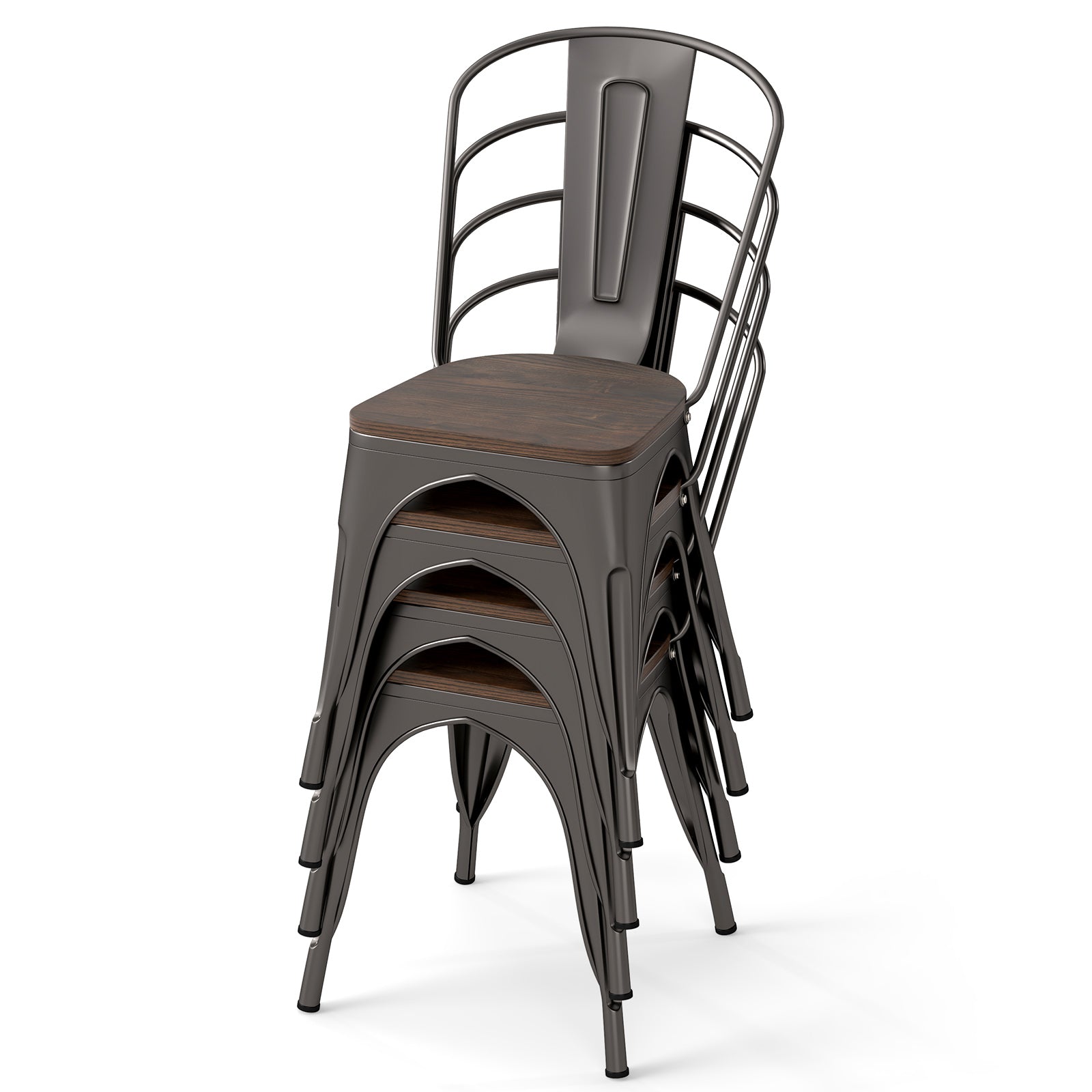 Metal Dining Chairs Set of 4 Stackable Kitchen Side Chairs-Gun