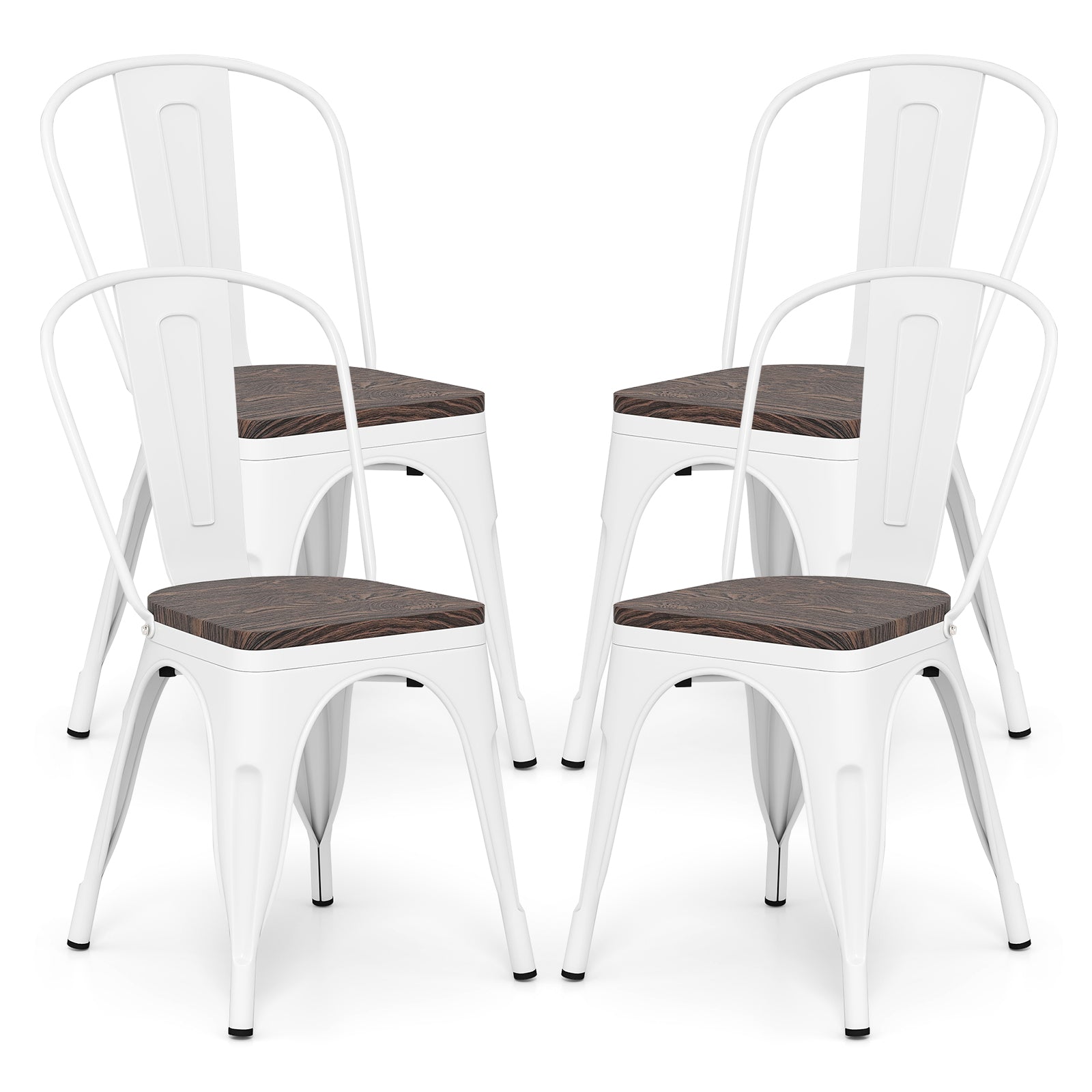 Metal Dining Chairs Set of 4 Stackable Kitchen Side Chairs-White