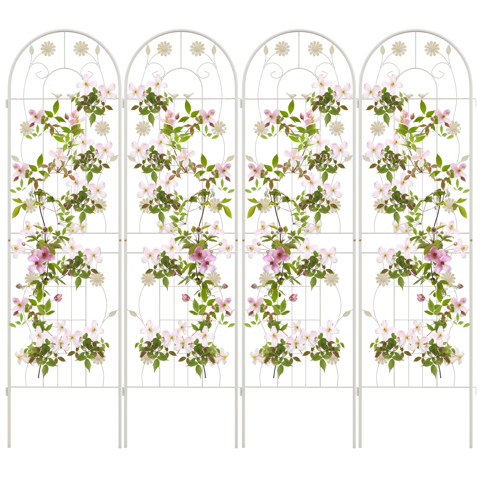 2/4 Pack Metal Garden Trellis 180 cm x 50 cm Wire Lattice Panel-White-4 Pack