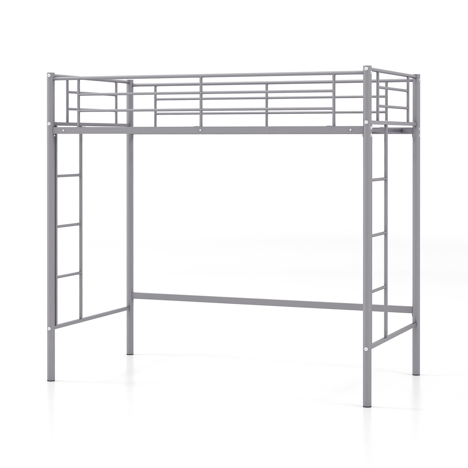 Metal Space-saving Loft Bed Frame with Full-length Safety Guardrail-Silver