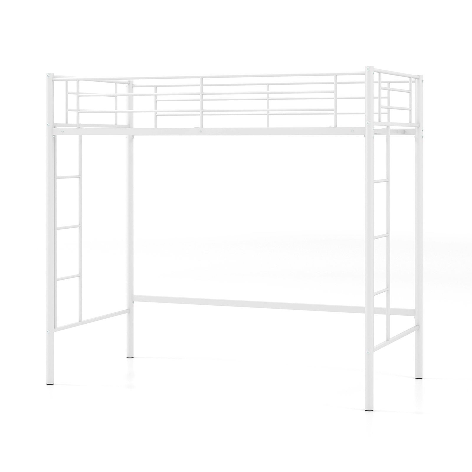 Metal Space-saving Loft Bed Frame with Full-length Safety Guardrail-White