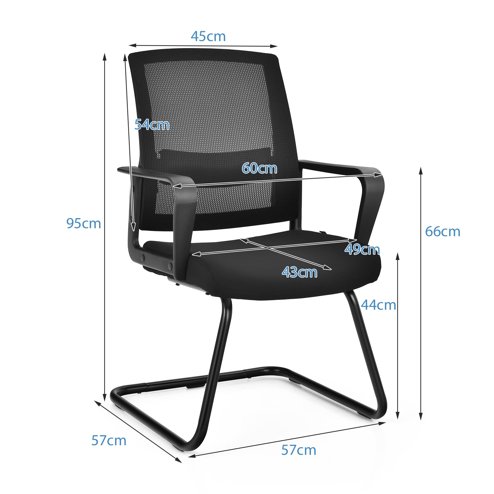 Mid Mesh Back Reception Chair with Adjustable Lumbar Support and Sled Base-Black-2 Pieces