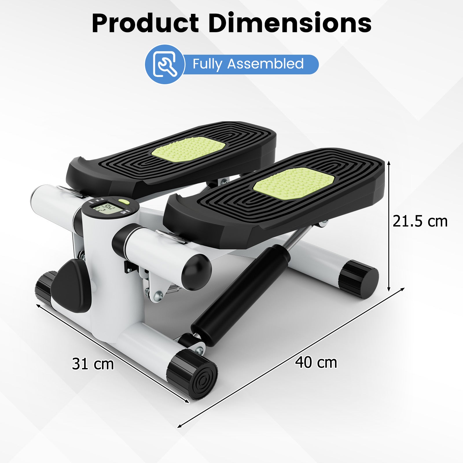 Mini Stepper for Workout Portable Hydraulic Stepper with Resistance Bands-White