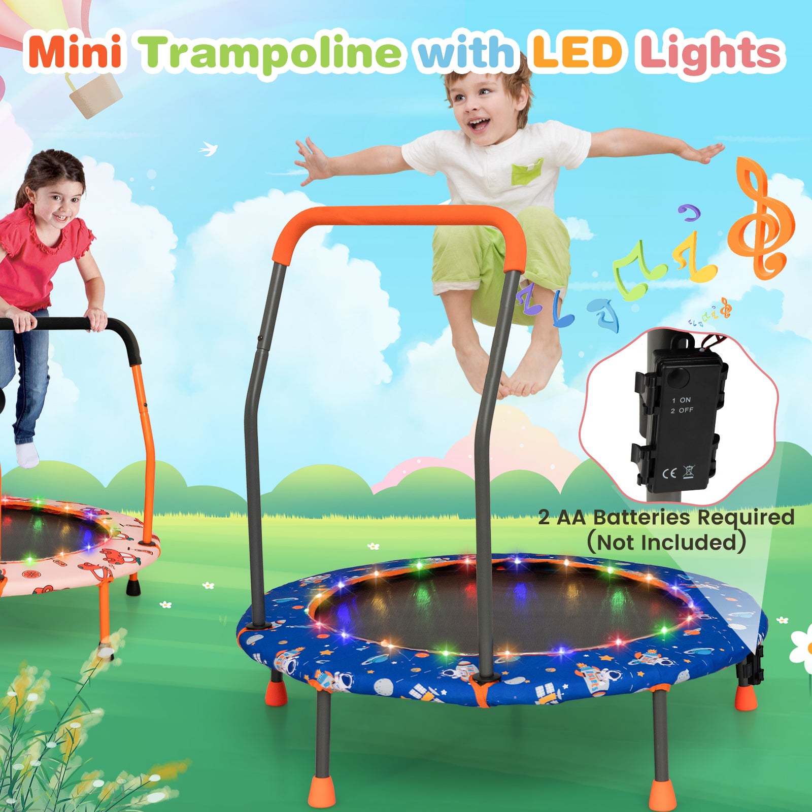 Mini Trampoline for Children with LED Lights and Safety Handle-Navy