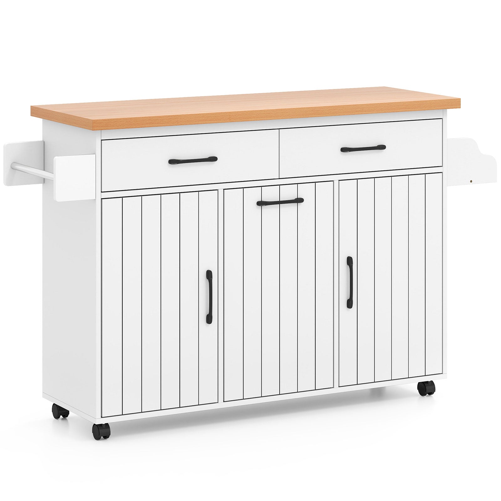 Mobile Kitchen Island with Trash Bag Storage and 2 Pull-out Drawer-White