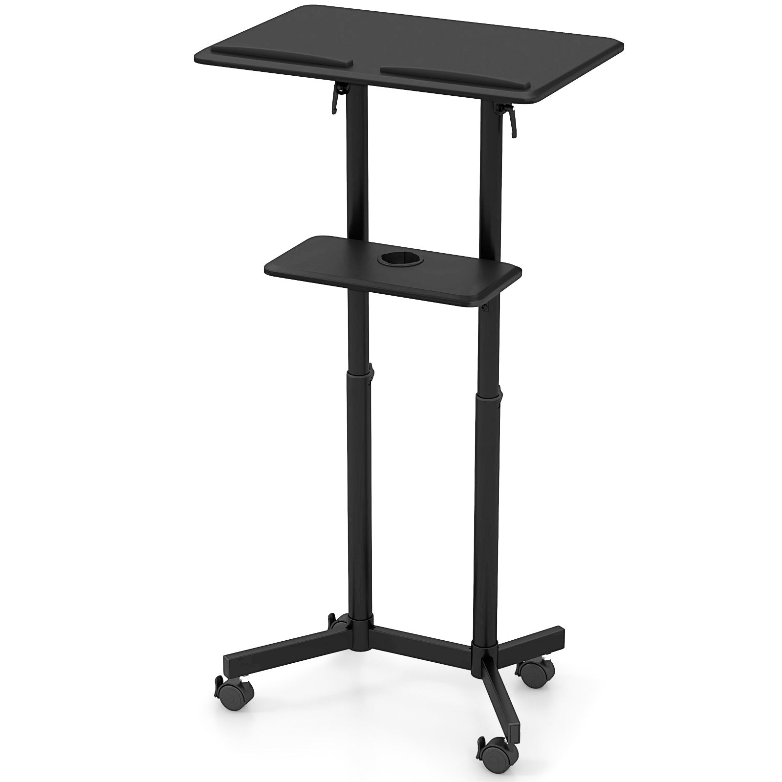 Mobile Lectern Podium Height-adjustable Rolling laptop cart with Tilting Top-Black
