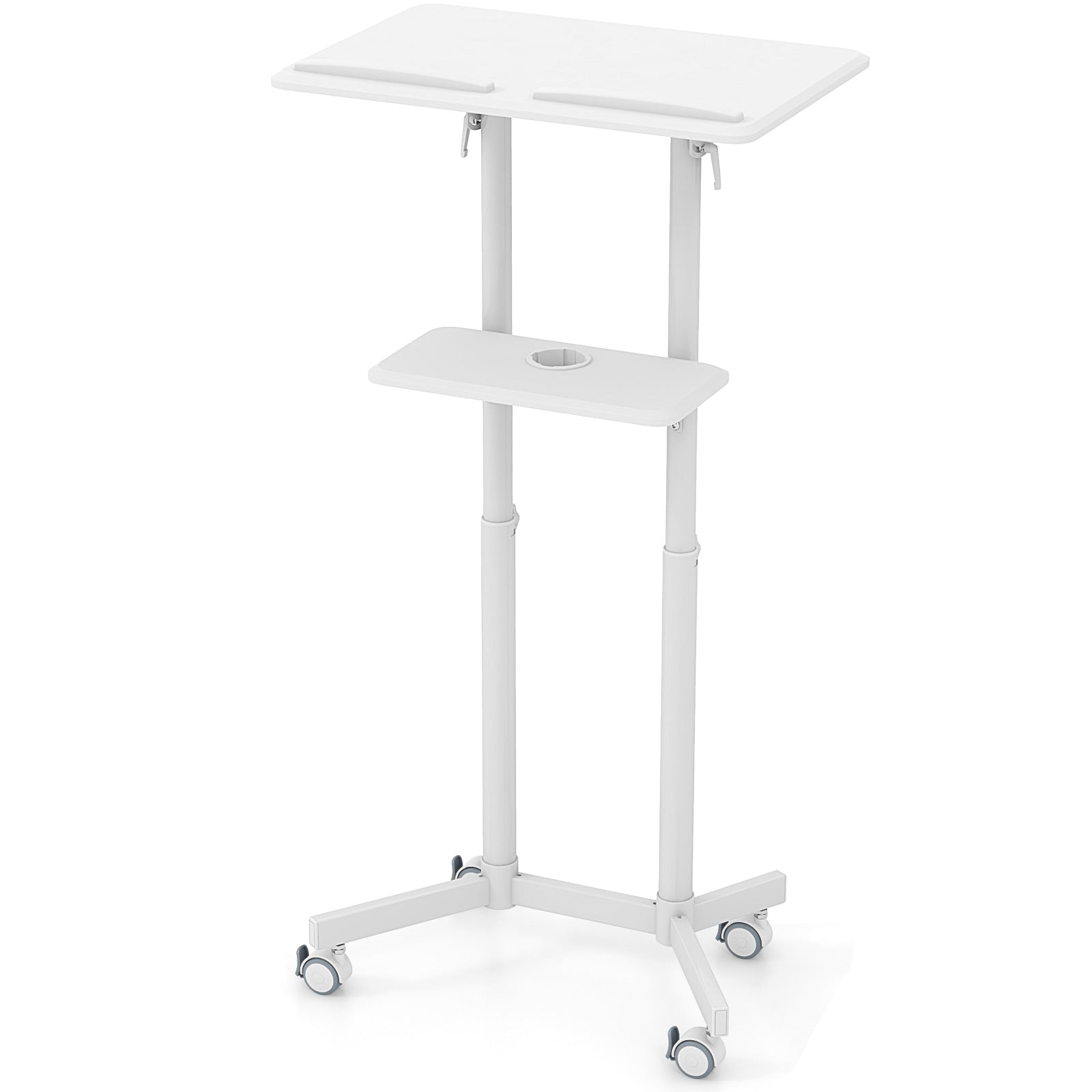 Mobile Lectern Podium Height-adjustable Rolling laptop cart with Tilting Top-White