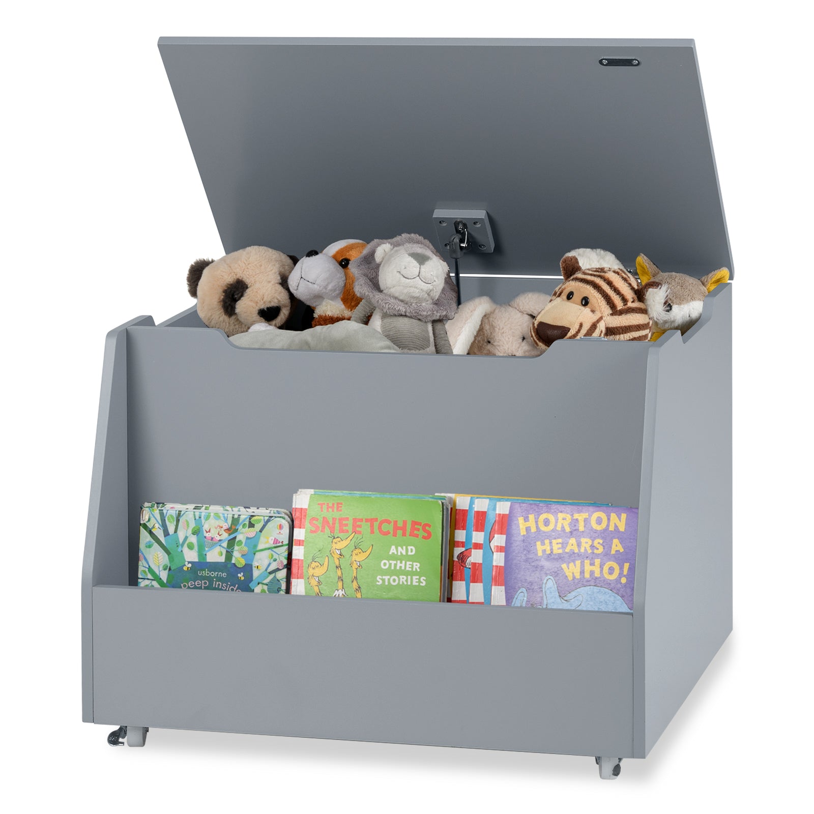 Mobile Toy Storage Organizer with Bookshelf and Wheels for Playroom Bedroom-Grey