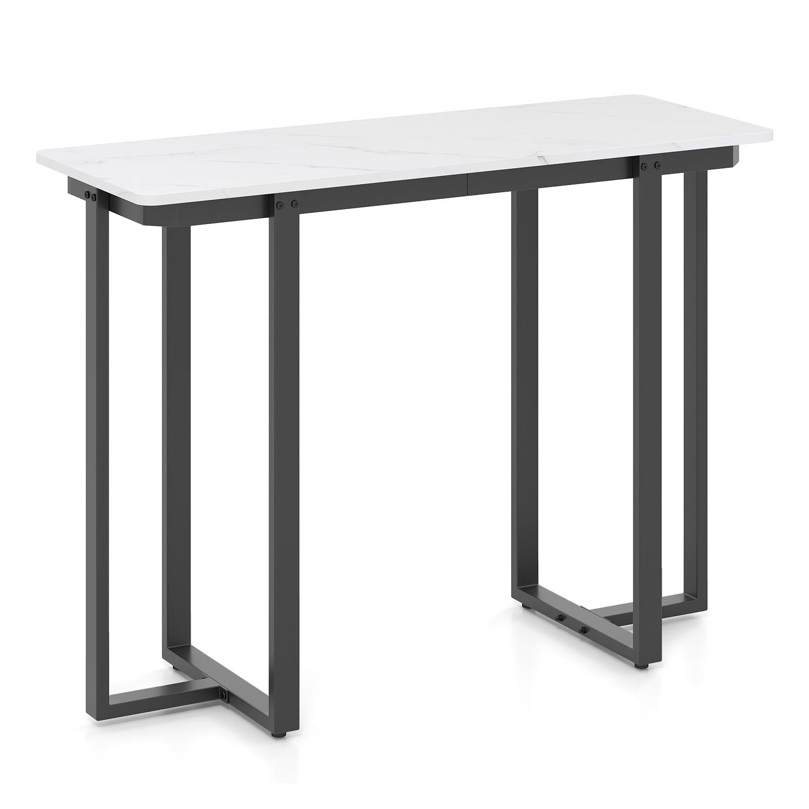 Modern Faux Marble Entryway Console Table with Geometric Metal Frame-Black