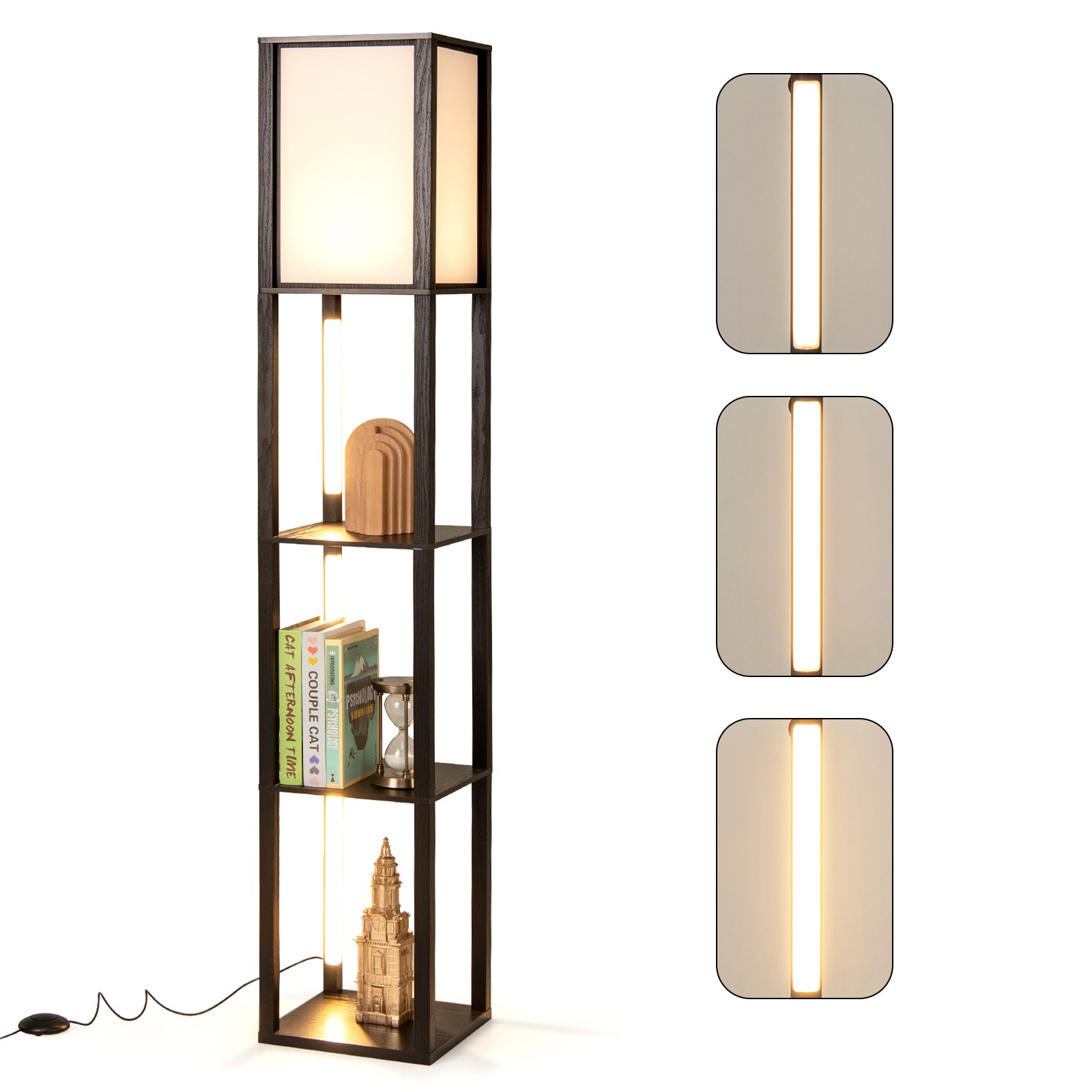 Modern Floor Lamp with 3 LED Strips and Lampshade for Living Room Bedroom