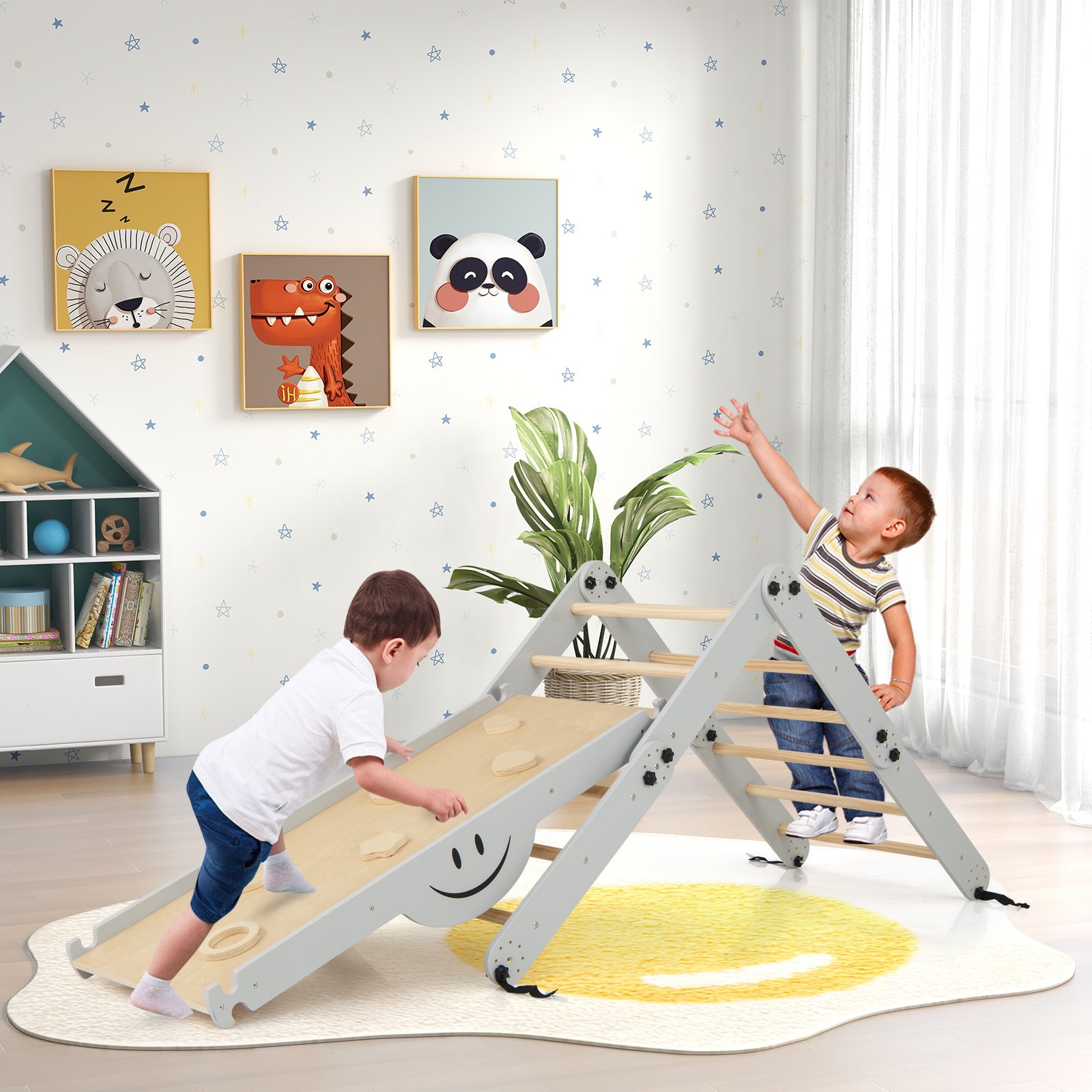 Montessori Climbing Set for Toddlers Foldable with Fun Seesaw-Grey