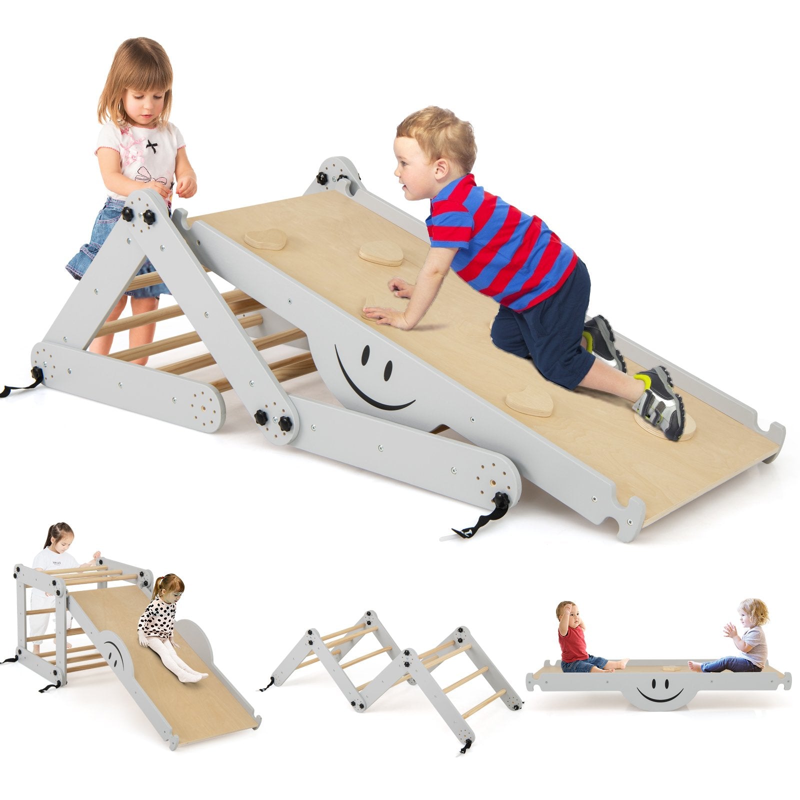 Montessori Climbing Set for Toddlers Foldable with Fun Seesaw-Grey