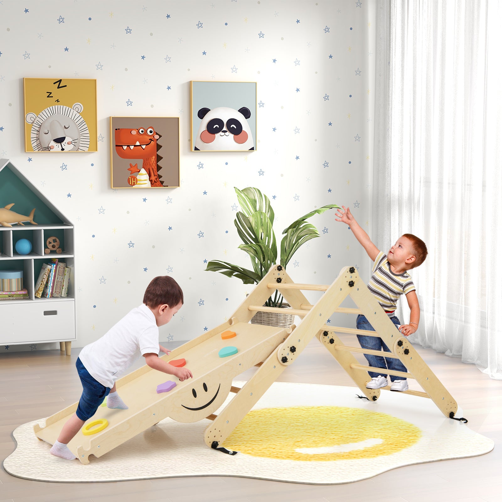 Montessori Climbing Set for Toddlers Foldable with Fun Seesaw-Natural