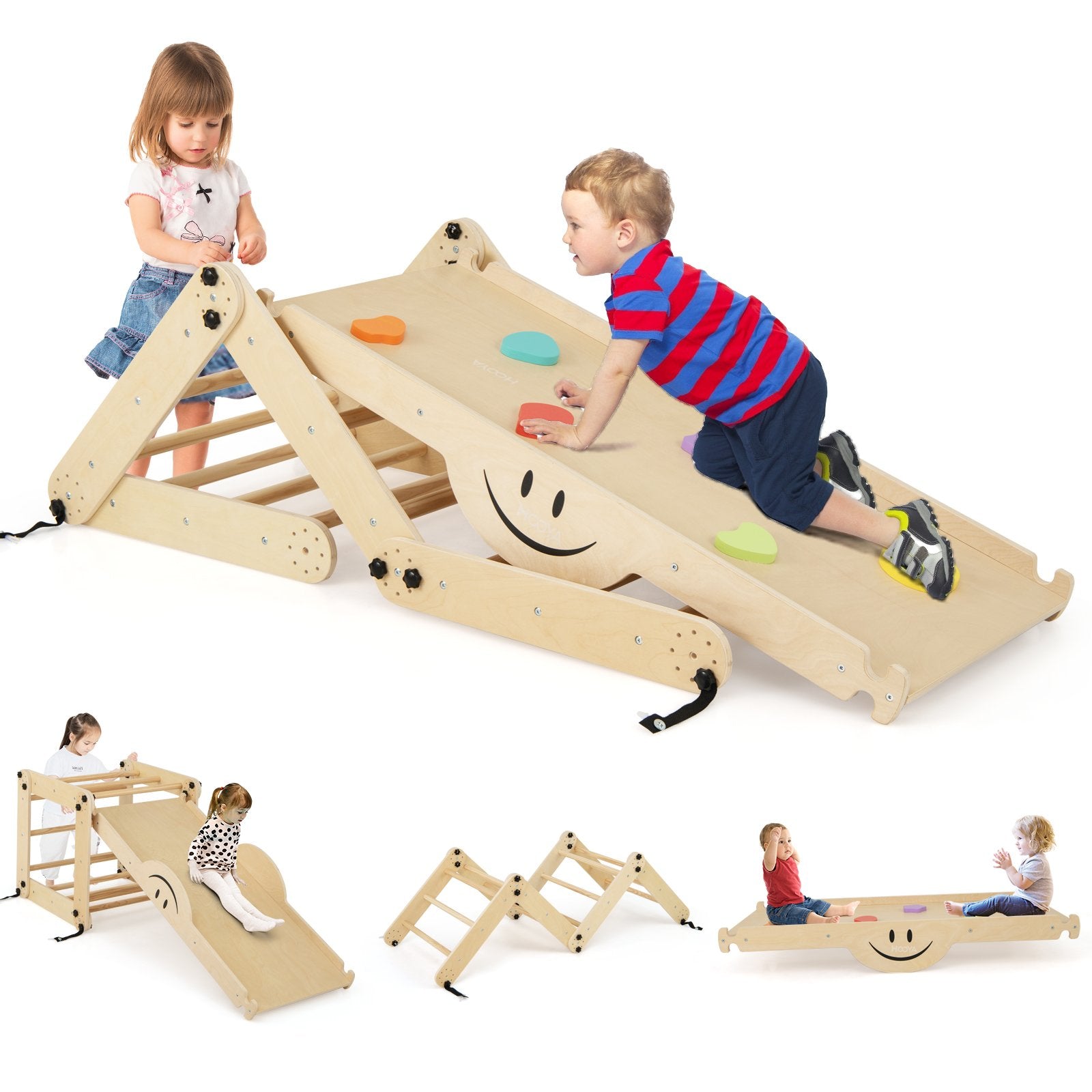 Montessori Climbing Set for Toddlers Foldable with Fun Seesaw-Natural